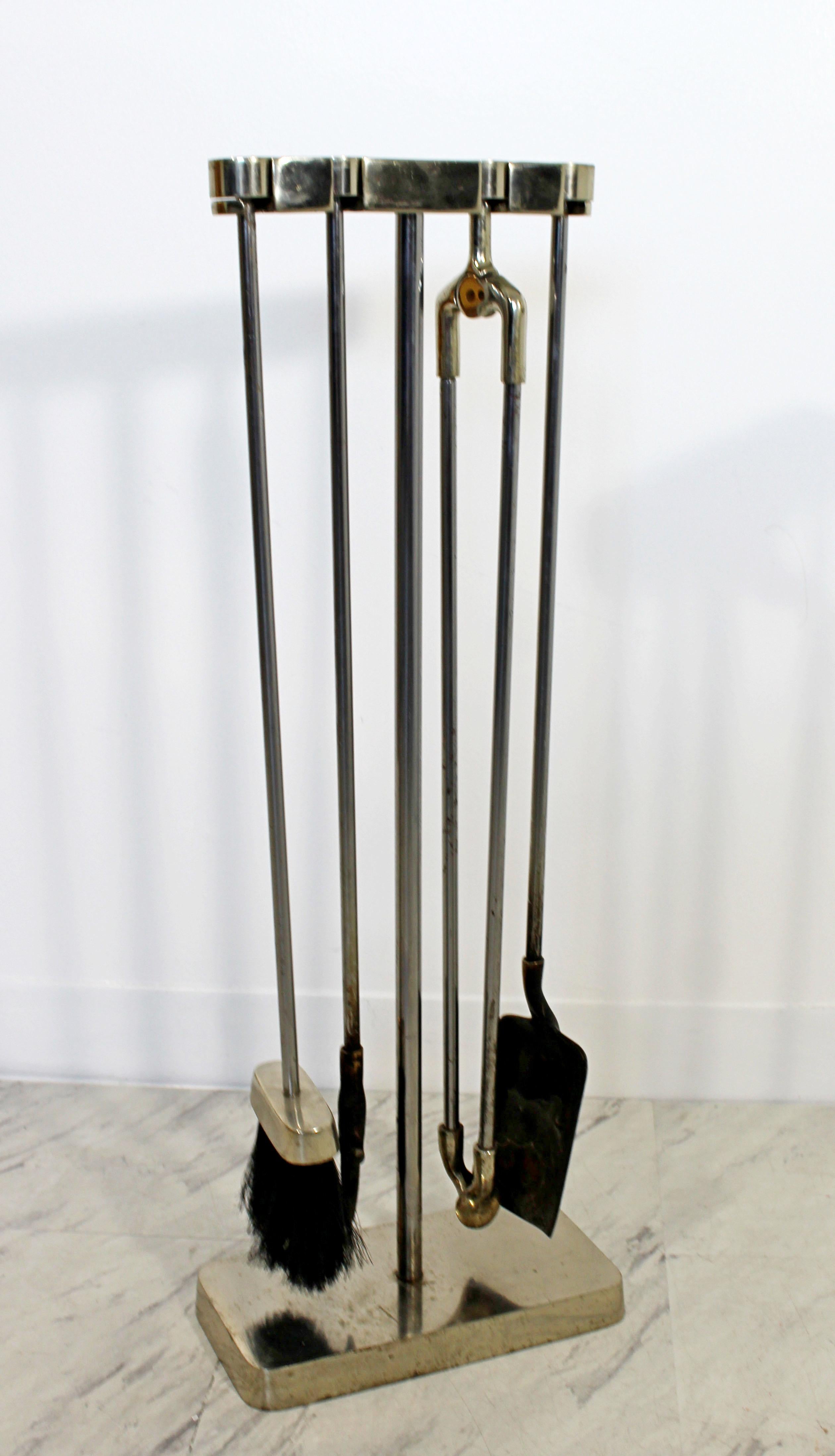 Late 20th Century Mid-Century Modern Danny Alessandro Nickel-Plated Modernist Fireplace Tools 1970