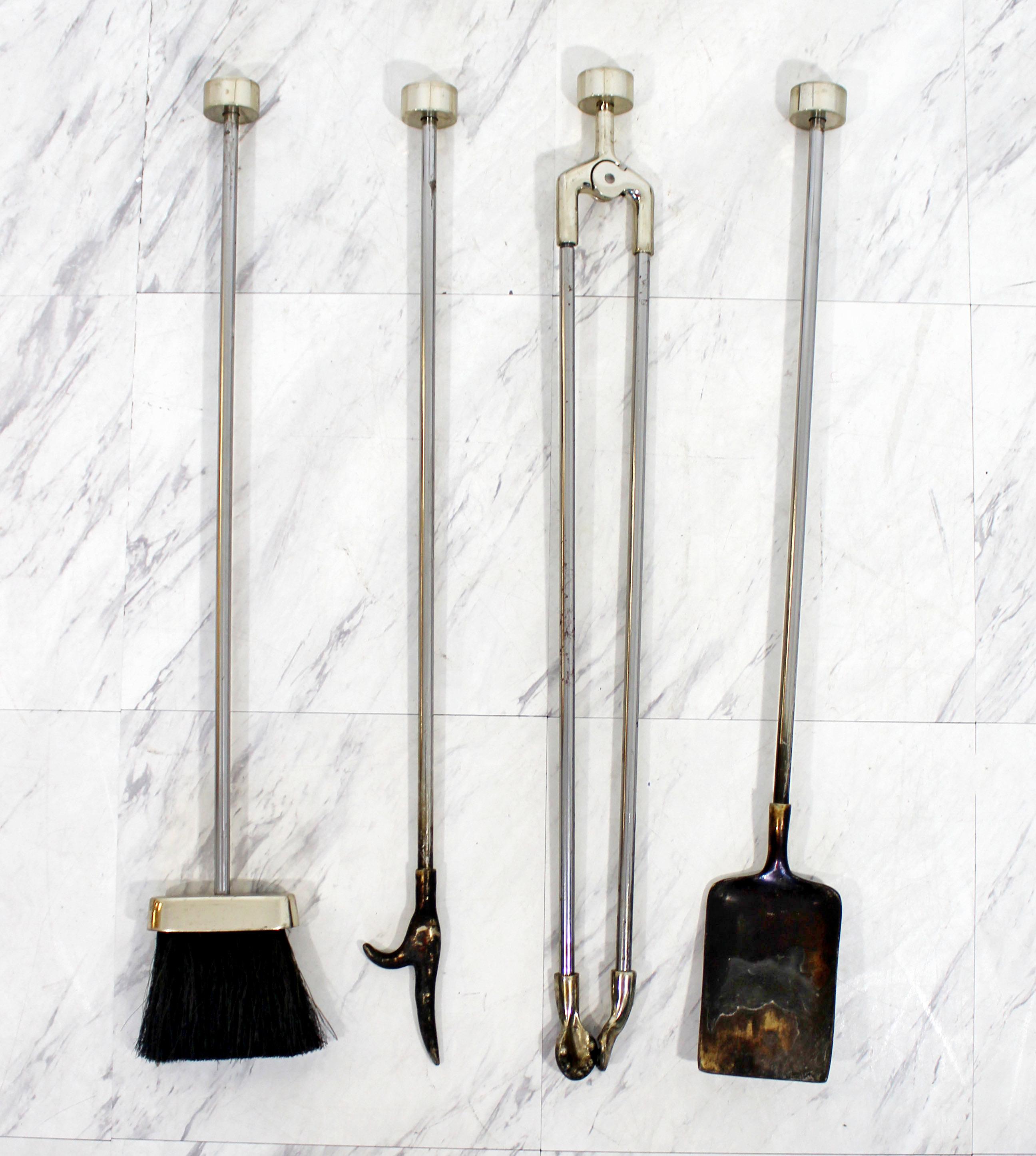 Mid-Century Modern Danny Alessandro Nickel-Plated Modernist Fireplace Tools 1970 1