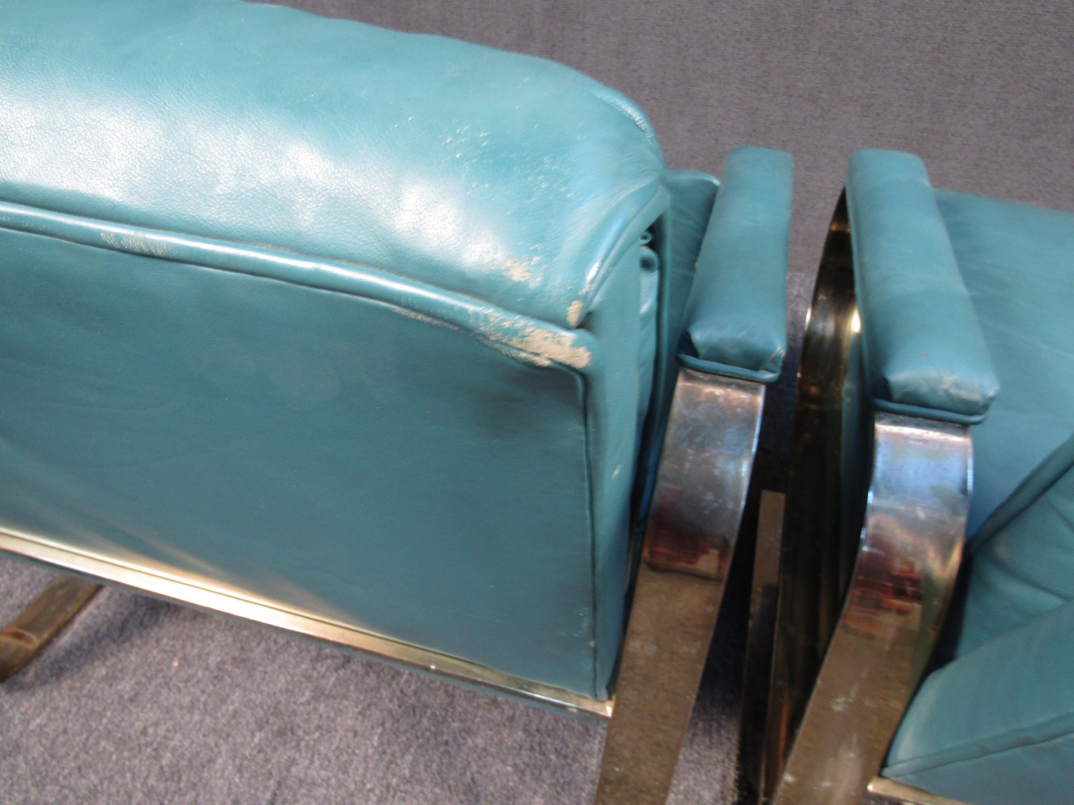 Metal Mid Century Modern Dansen Cantilever Lounge Chairs