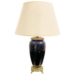 Blue Ceramic and Bronze Table Lamp 
