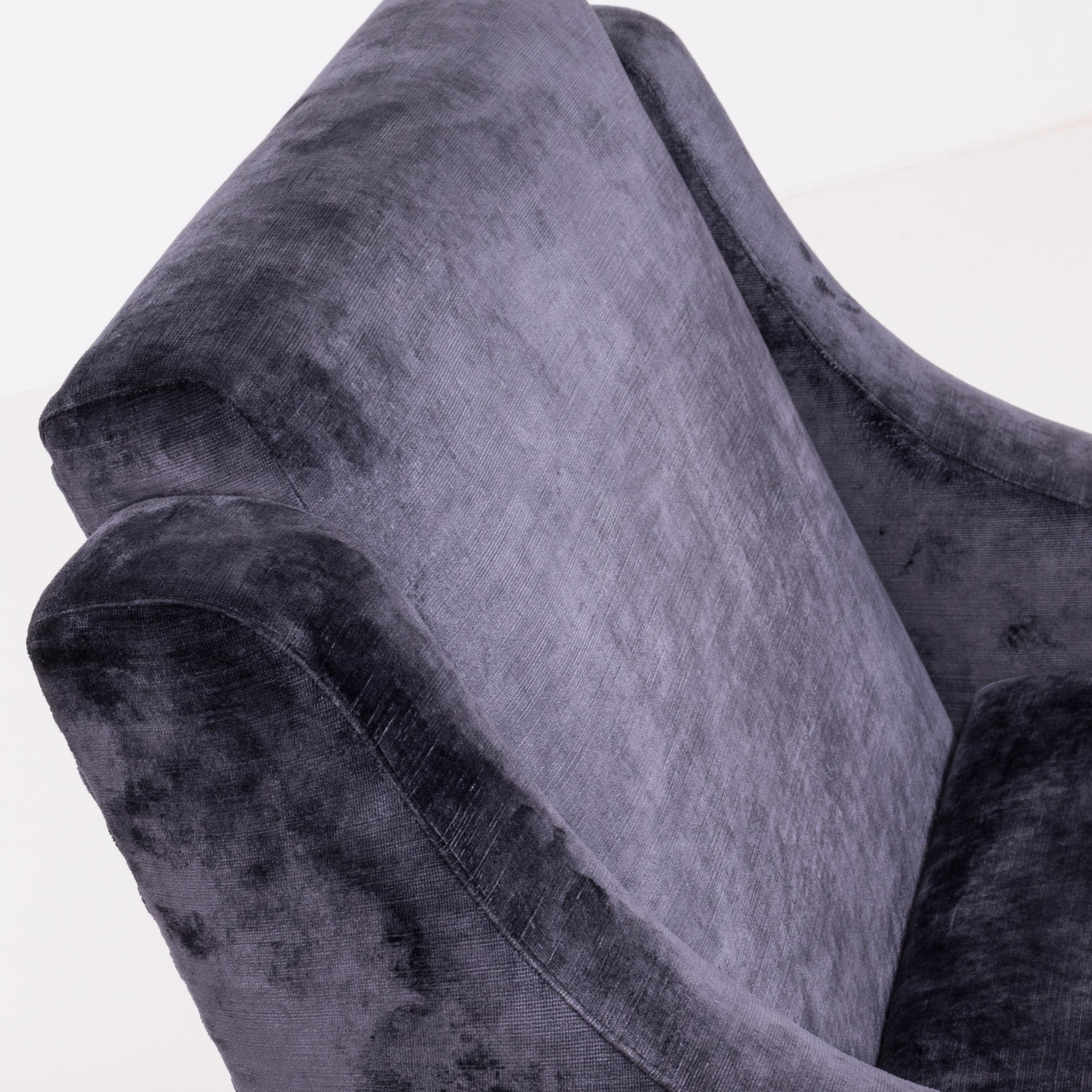 Fabric Mid-Century Modern Dark Blue Velvet Armchair