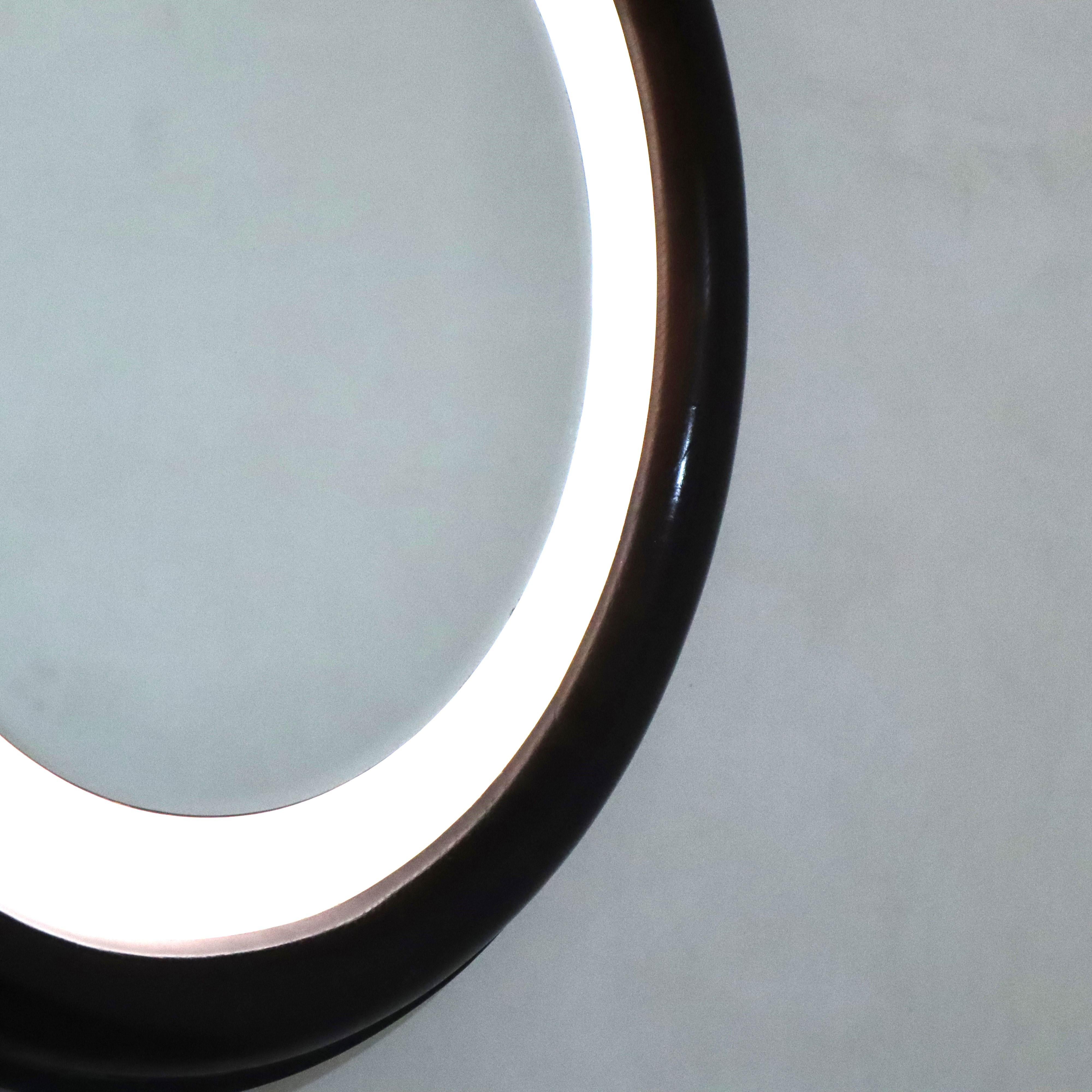 Fin du 20e siècle Miroir rond rétro-éclairé brun foncé, The Moderns, Italie, années 1970 en vente