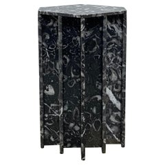 Mid-Century Modern Dark Gray and White Marble Pedestal Table, 1970s