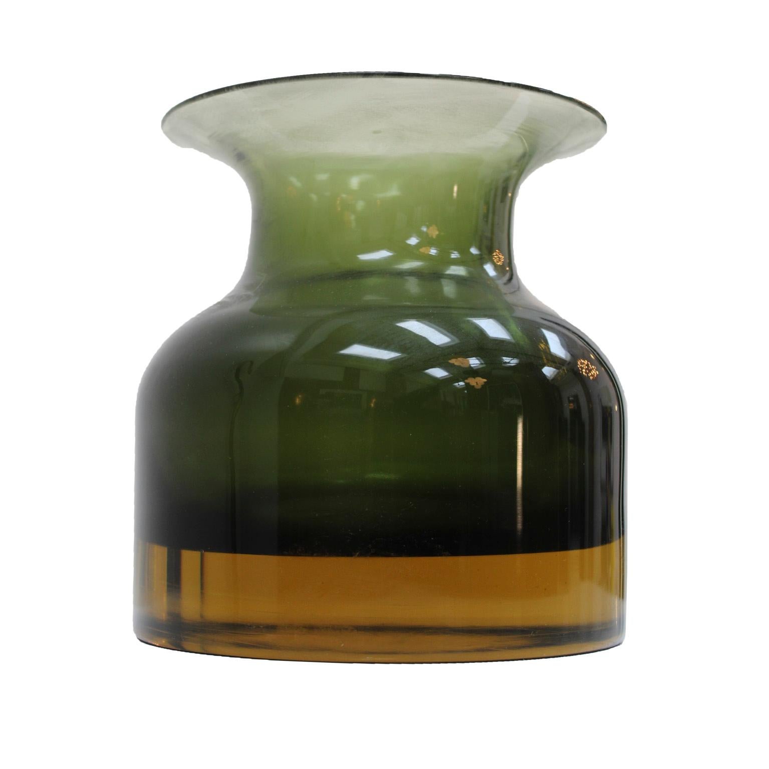 Italian Mid-Century Modern Dark Green Sommerso Murano Glass Vase by Flavio Poli 1950 For Sale