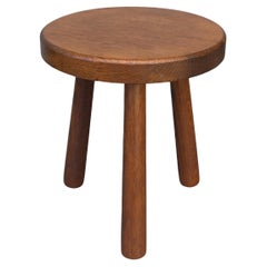 Mid-Century Modern Dark Oak Stool, France, 1950s