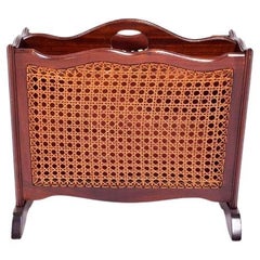 Mid-Century Modern Dark Wood and Vienna Straw Magazine Rack