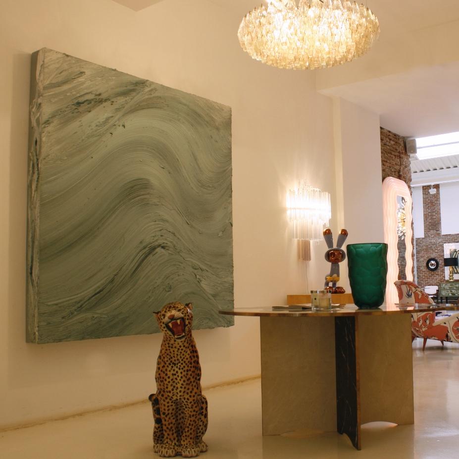 Fine XX secolo Vaso scultoreo in vetro di Murano verde sfaccettato di Davide Dona, metà del secolo scorso in vendita