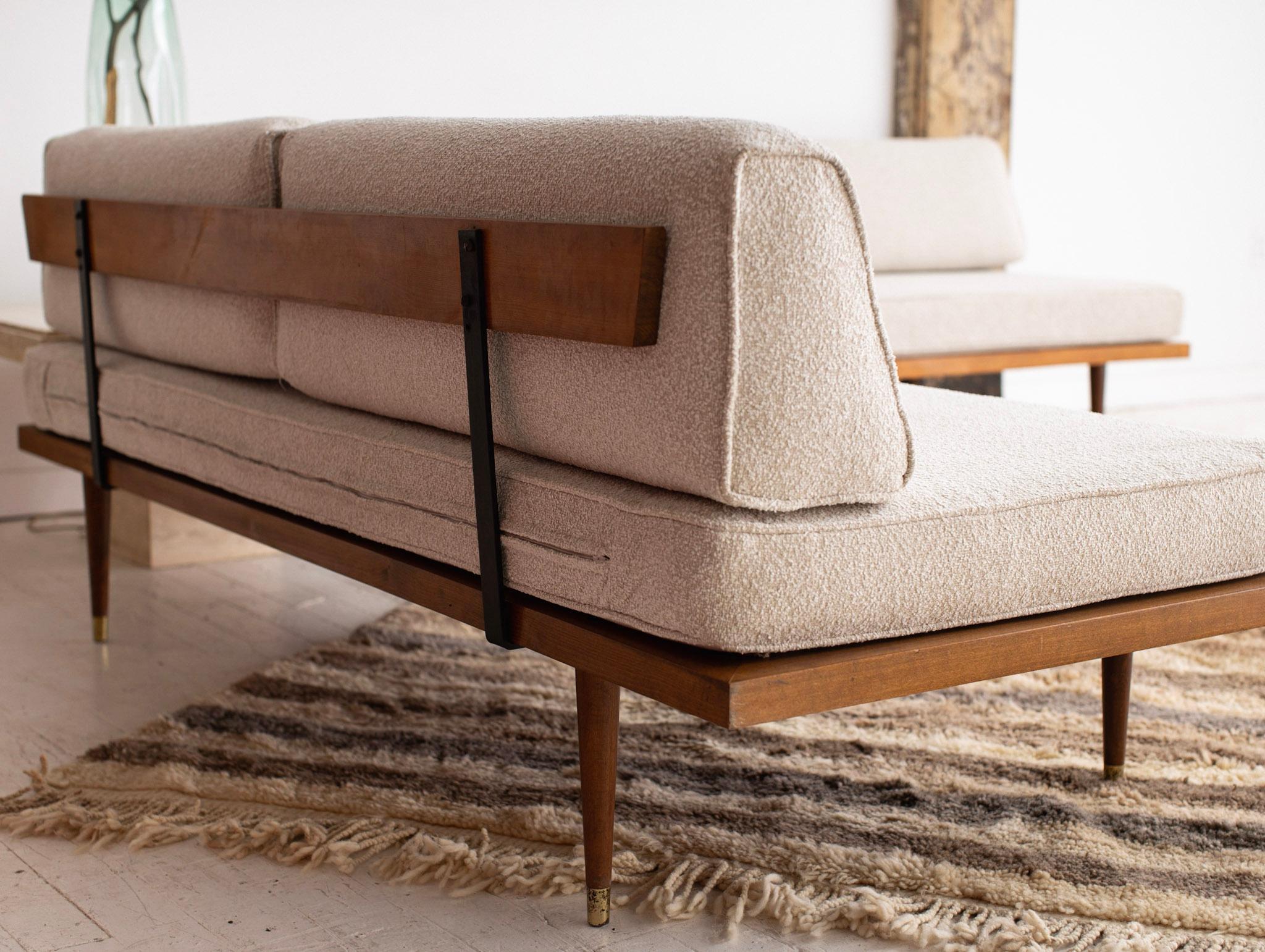 Mid-Century Modern Day Bed in Textured Cream Upholstery 2