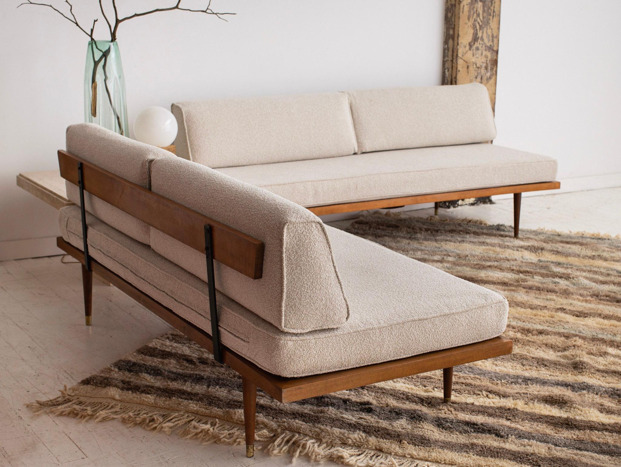 Mid-Century Modern Day Bed in Textured Cream Upholstery 3