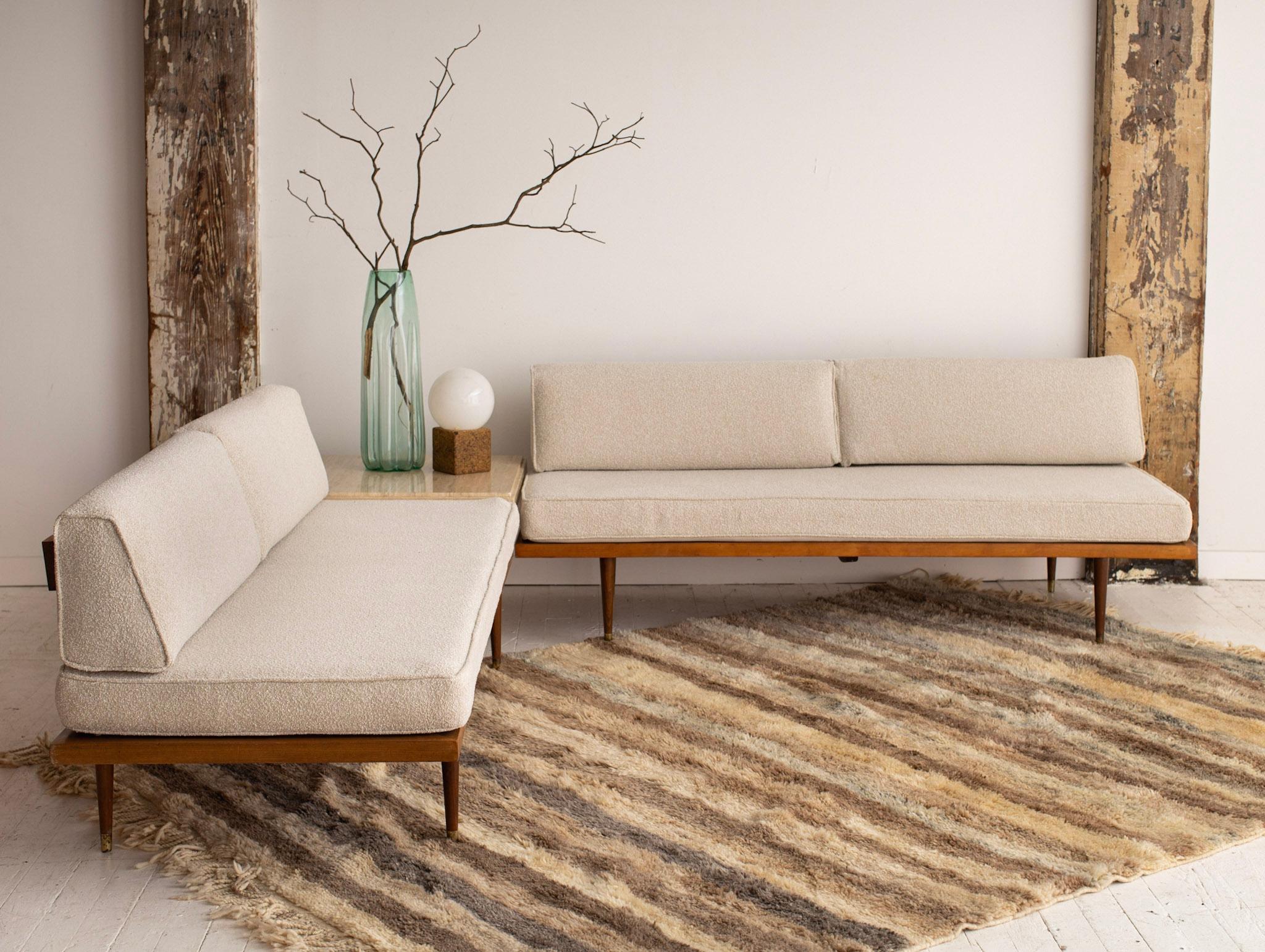 Mid-Century Modern Day Bed in Textured Cream Upholstery 4