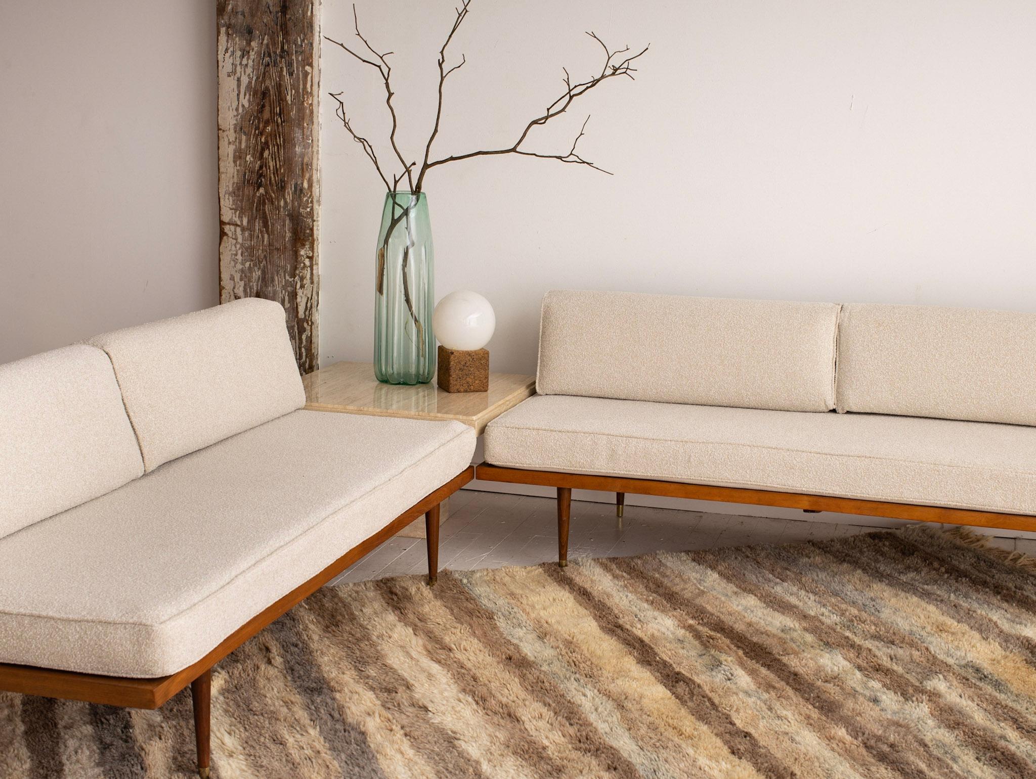 Mid-Century Modern Day Bed in Textured Cream Upholstery 5