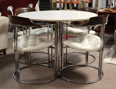 Mid-Century Modern Daystrom Chrome Wood Laminate Dinette Table & 4 Chairs 1970s