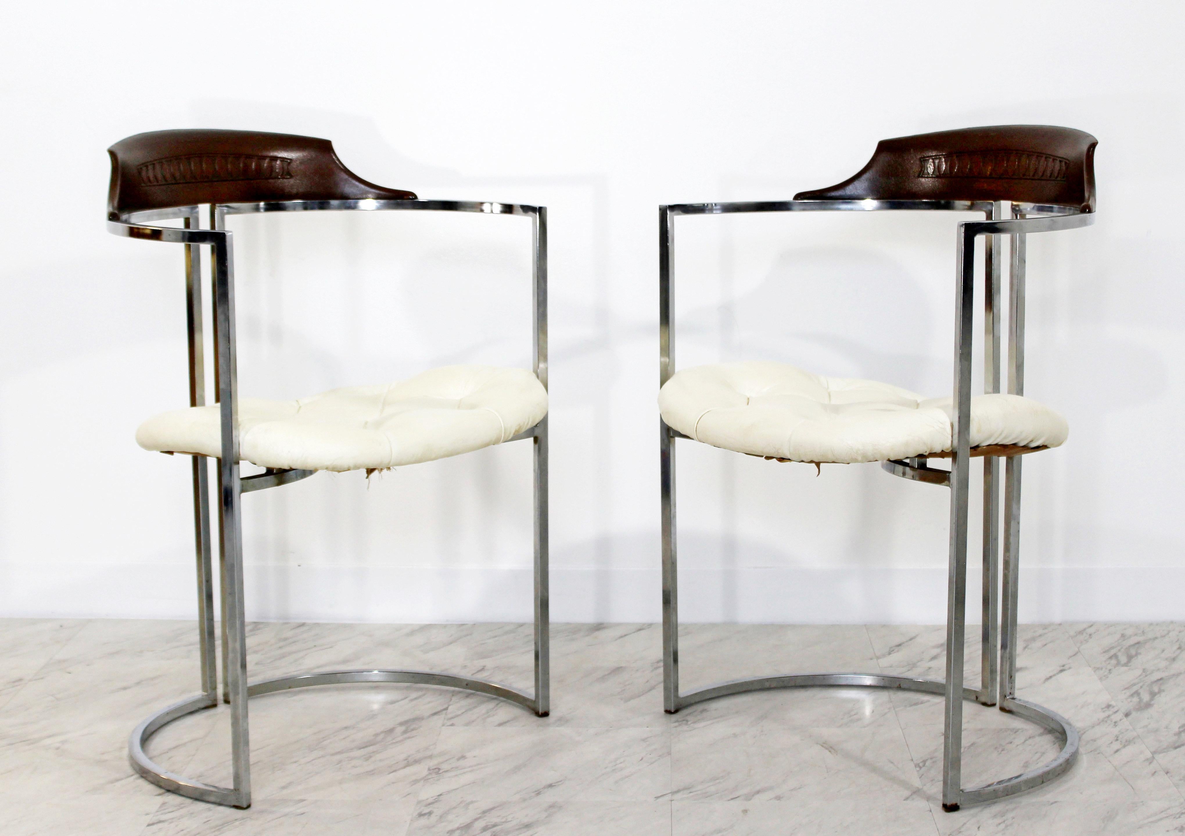 Leather Mid-Century Modern Daystrom Chrome Wood Laminate Dinette Table & 4 Chairs 1970s