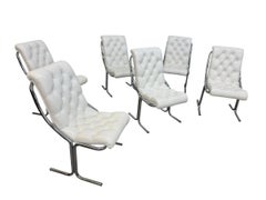 Mid-Century Modern Daystrom White Vinyl Tubular Chrome Dining Chairs - Set of 6
