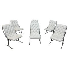 Mid-Century Modern Daystrom White Vinyl Tubular Chrome Dining Chairs - Set of 6