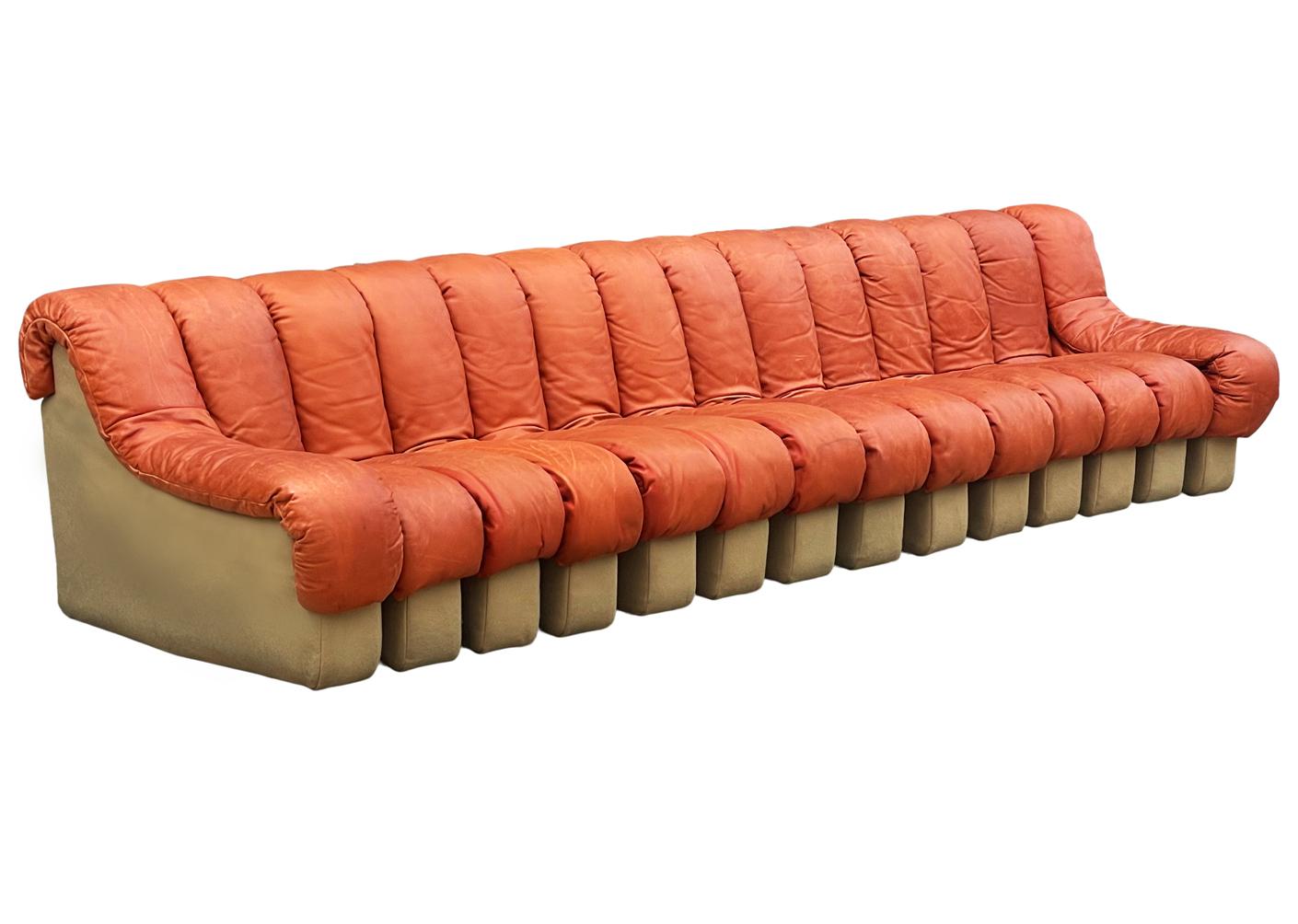 Mid-Century Modern De Sede 600 Nonstop Curved Leather Sectional Sofa in Cognac 3