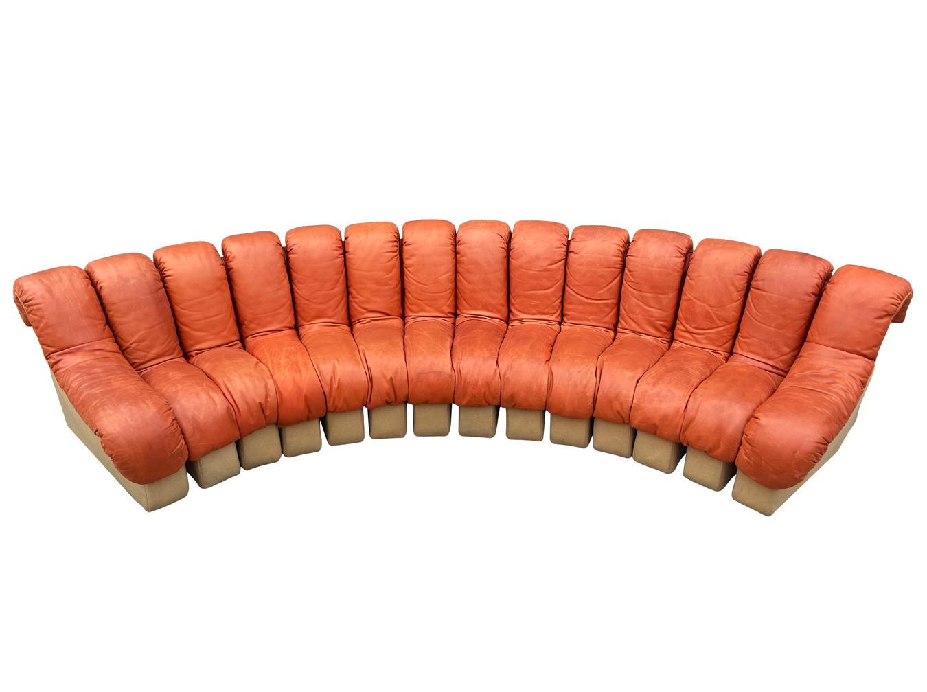 Mid-Century Modern De Sede 600 Nonstop Curved Leather Sectional Sofa in Cognac 5