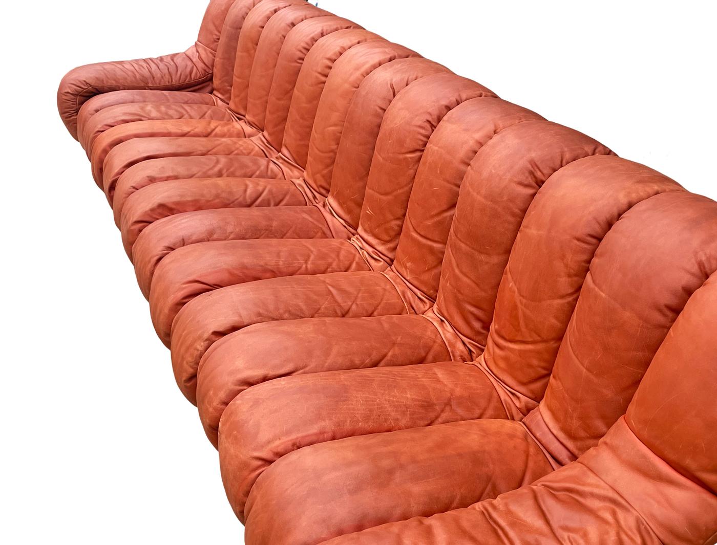 Mid-Century Modern De Sede 600 Nonstop Curved Leather Sectional Sofa in Cognac 6