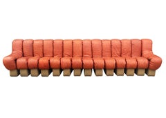 Mid-Century Modern De Sede 600 Nonstop Curved Leather Sectional Sofa in Cognac