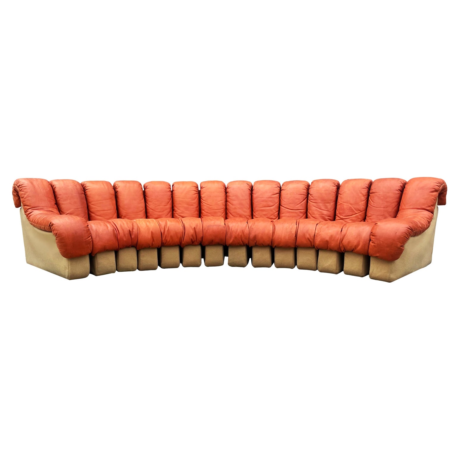Mid-Century Modern De Sede 600 Nonstop Curved Leather Sectional Sofa in Cognac