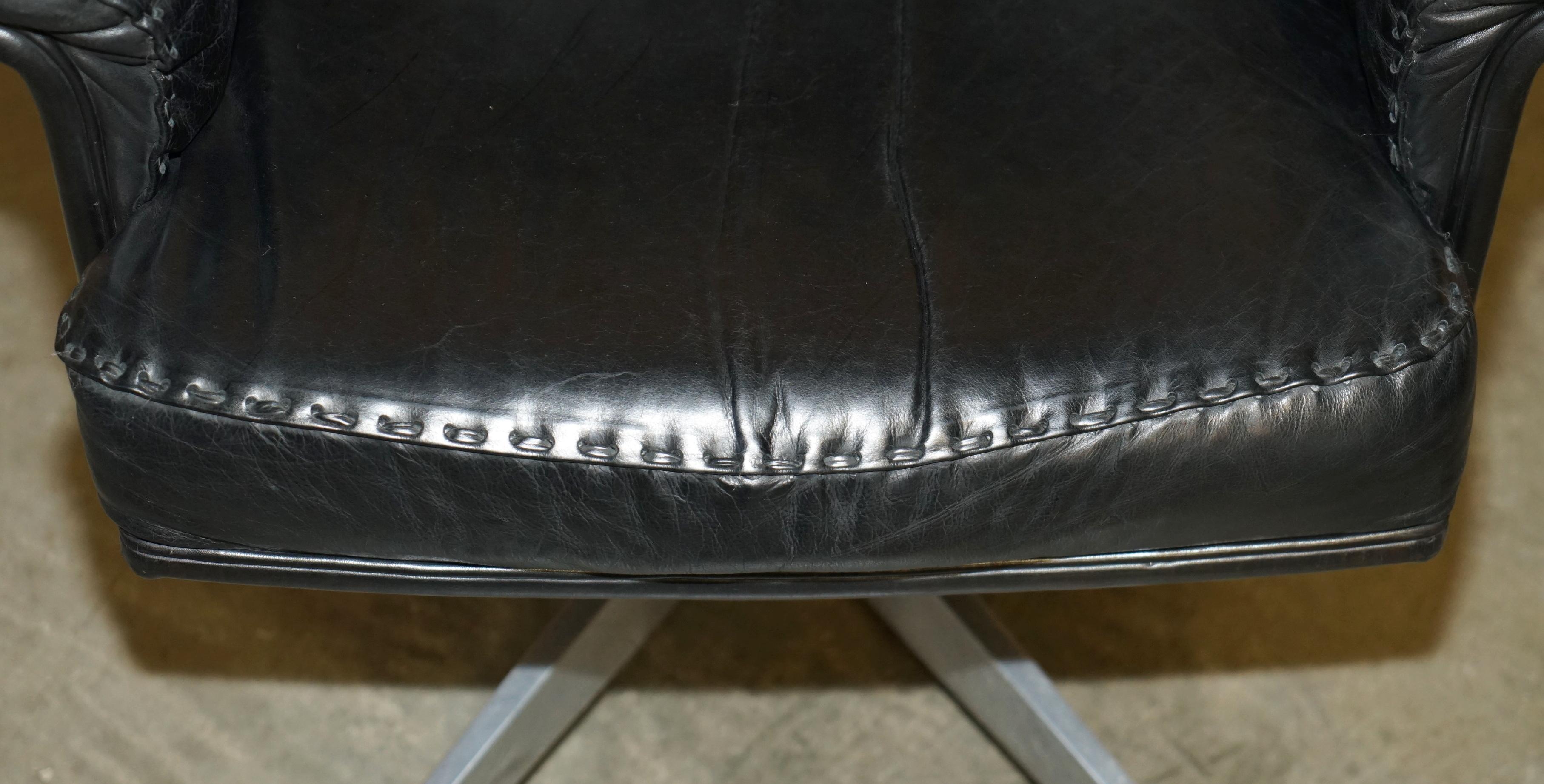 MID CENTURY MODERN DE SEDE DS35 EXECUTIVE OFFICE SWiVEL CHAIR HERITAGE LEATHER For Sale 3