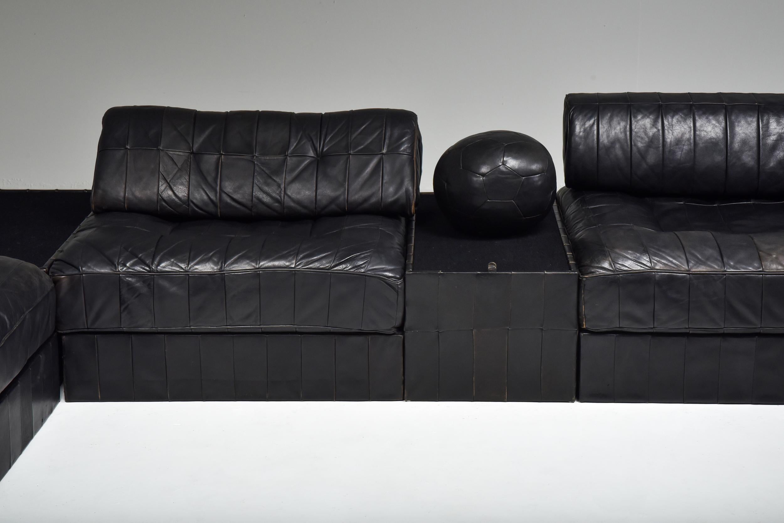 20th Century Mid-Century Modern De Sede Modular and Sectional Patchwork Sofa in Black Leather