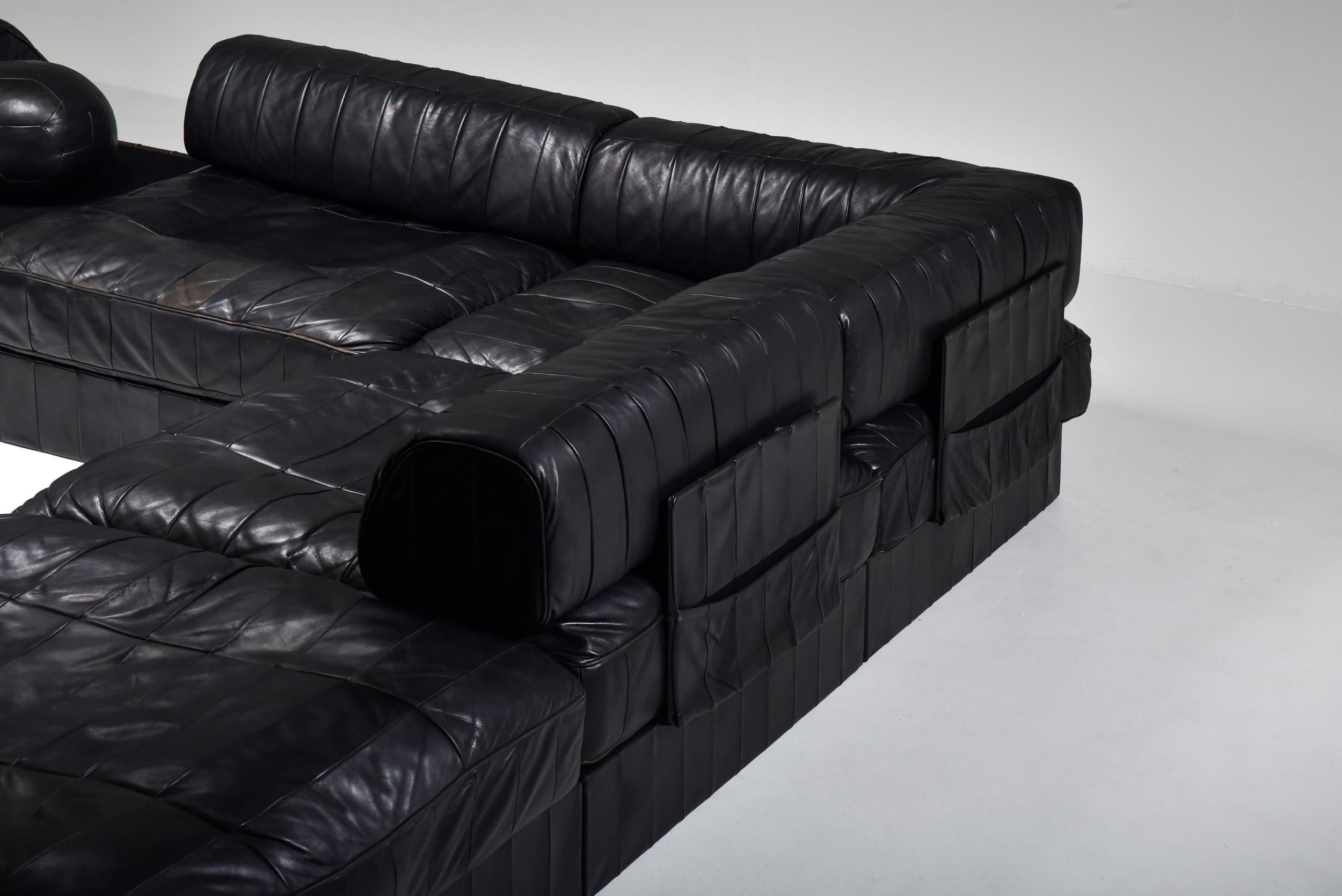 Mid-Century Modern De Sede Modular and Sectional Patchwork Sofa in Black Leather 2