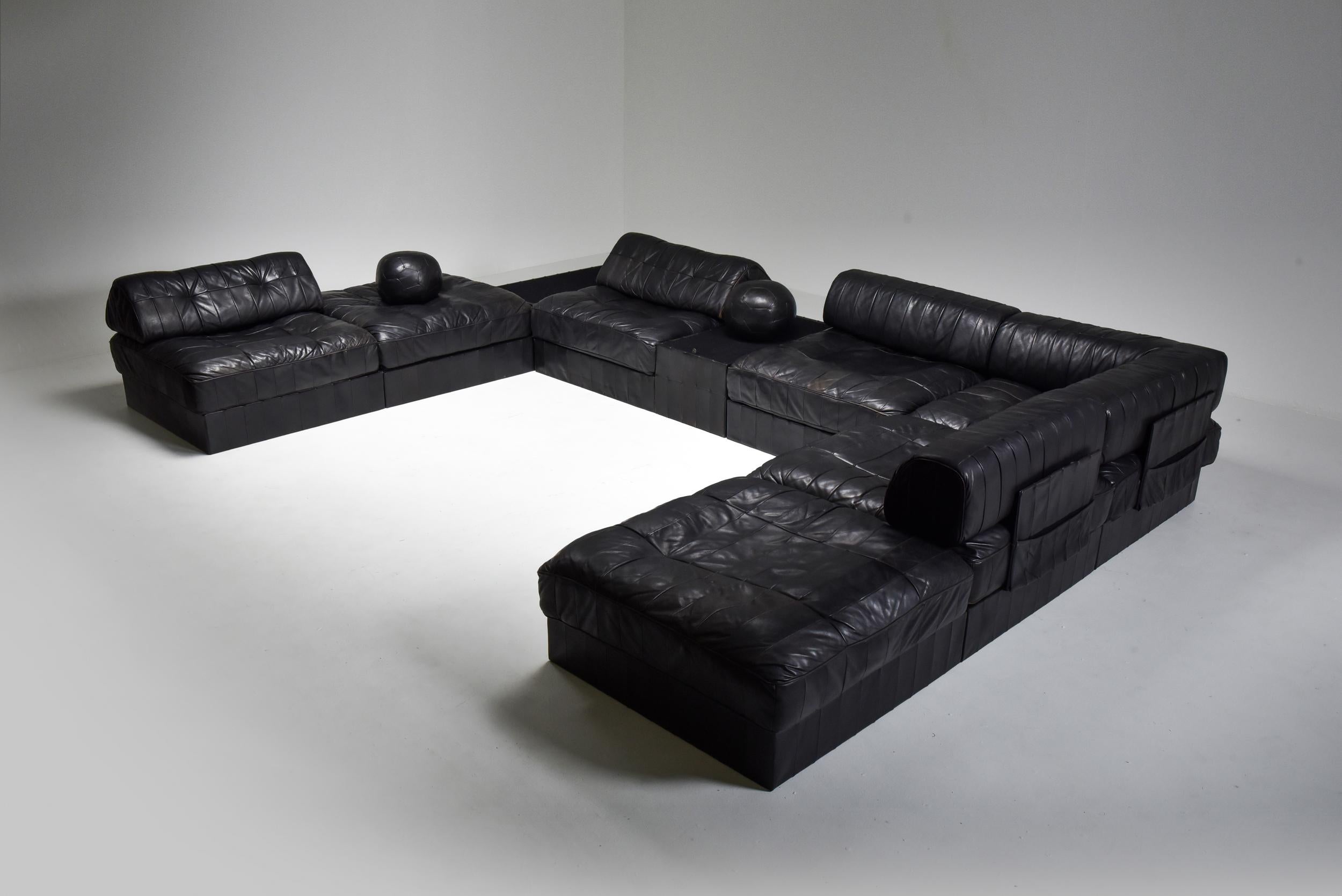 Mid-Century Modern De Sede Modular and Sectional Patchwork Sofa in Black Leather 3