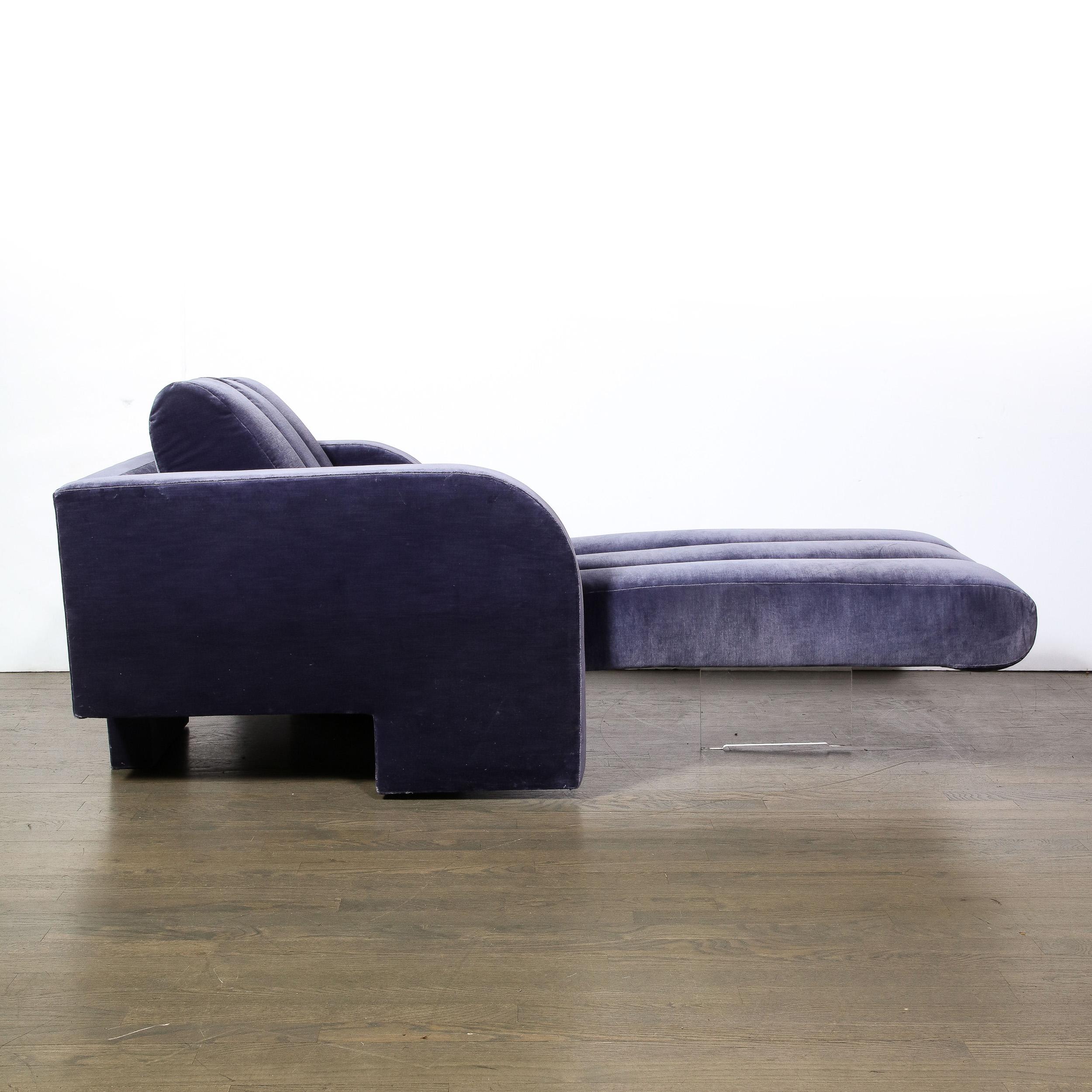 Velvet Mid-Century Modern 'Deco Chaise' Model 7530 with Lucite Base by Vladimir Kagan