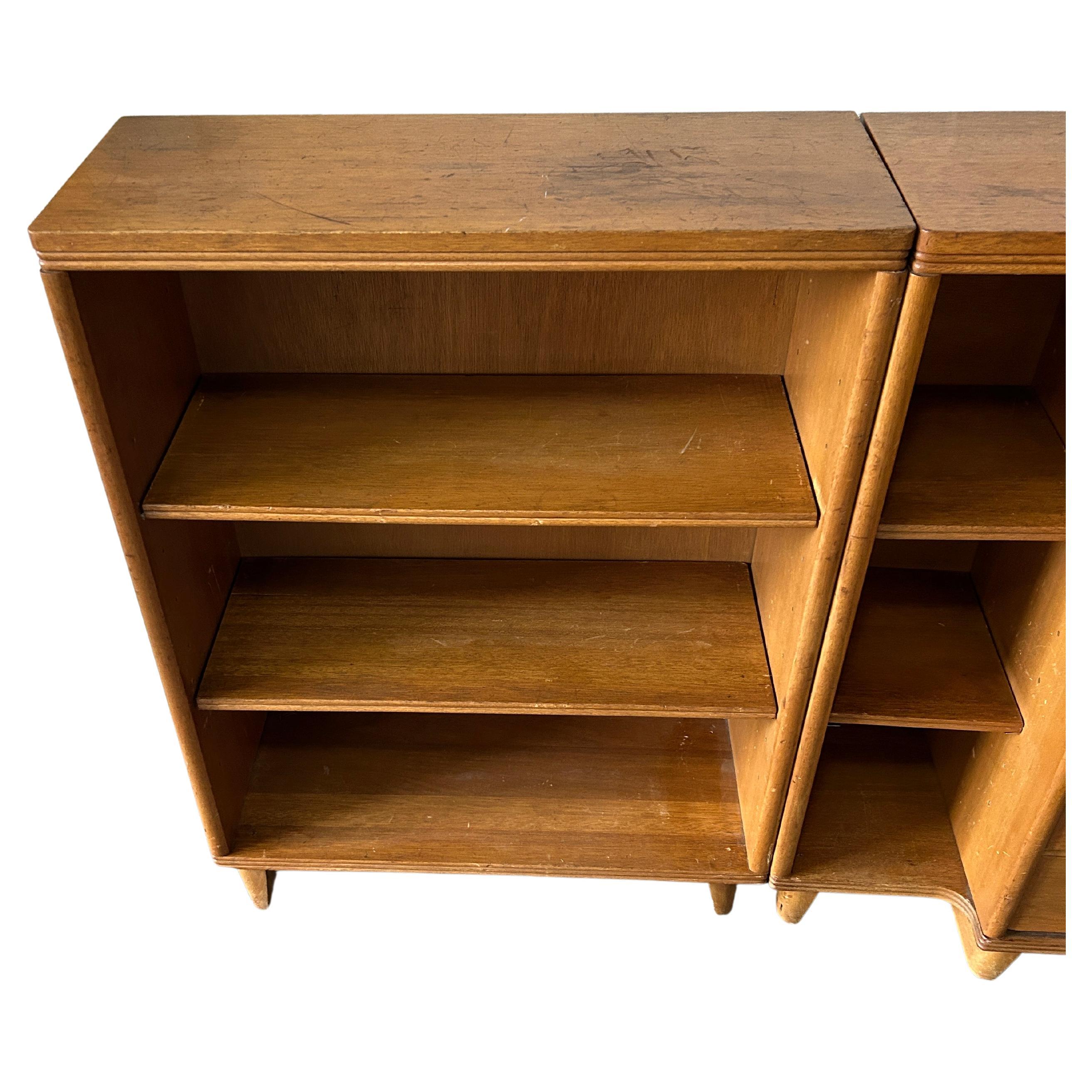 Woodwork Mid-Century Modern Deco Drop Down Desk with 2 Bookcases