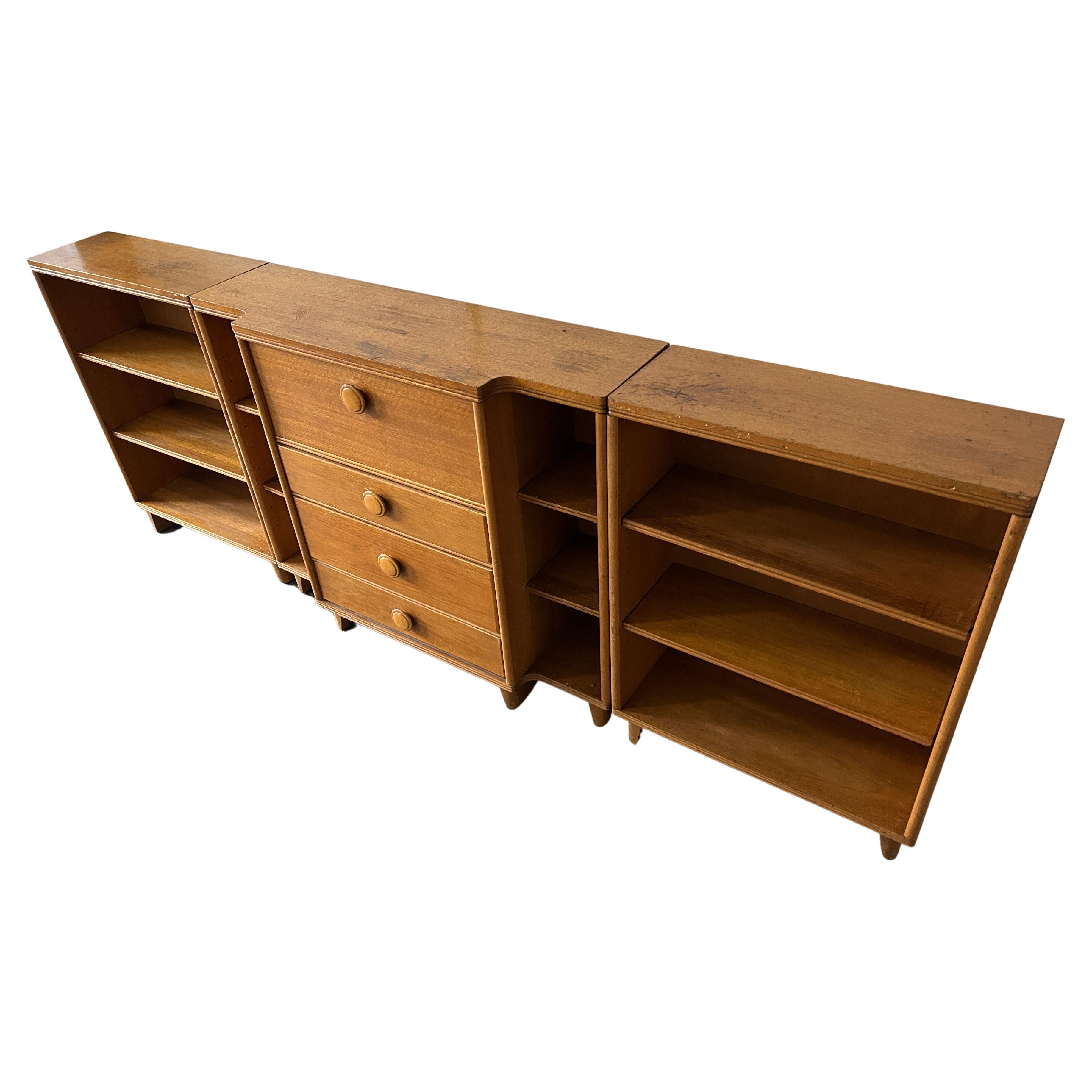 Mid-20th Century Mid-Century Modern Deco Drop Down Desk with 2 Bookcases For Sale