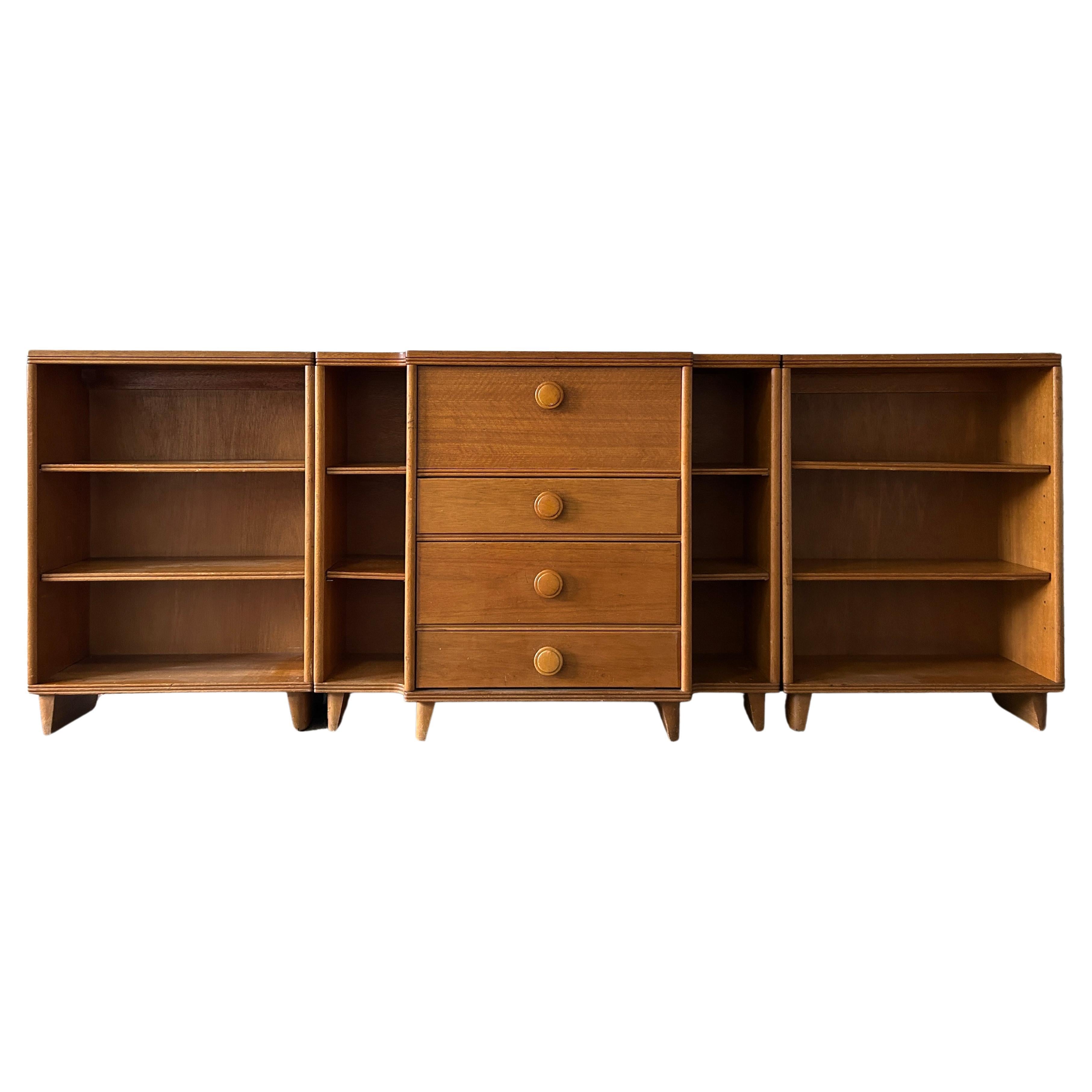 Mid-Century Modern Deco Drop Down Desk with 2 Bookcases For Sale