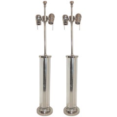 Mid-Century Modern Deco Glass & Nickel Chrome J Robert Scott Transitional Lamps