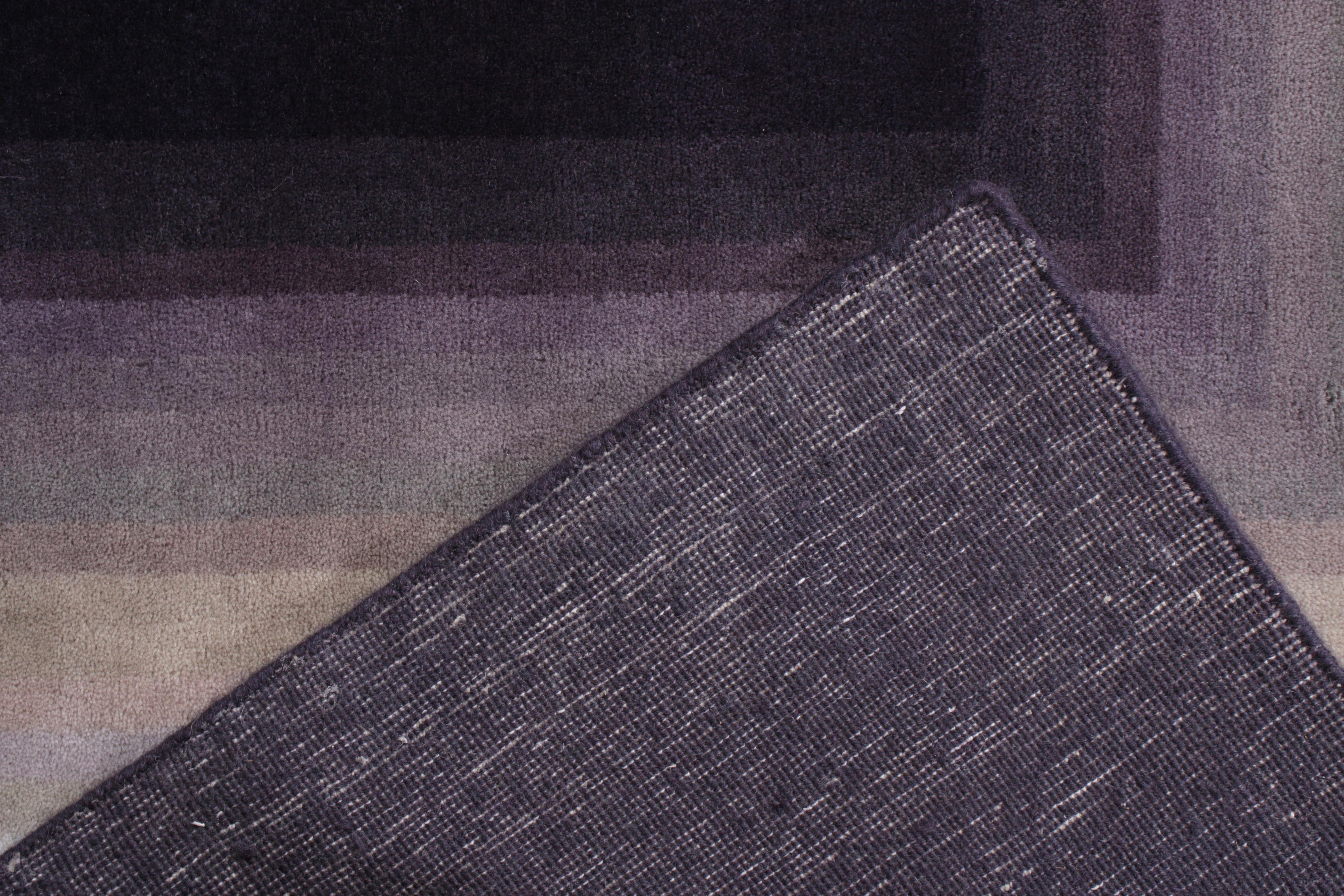 Contemporary Rug & Kilim's Mid-Century Modern Deco Rug in Purple White Geometric Pattern