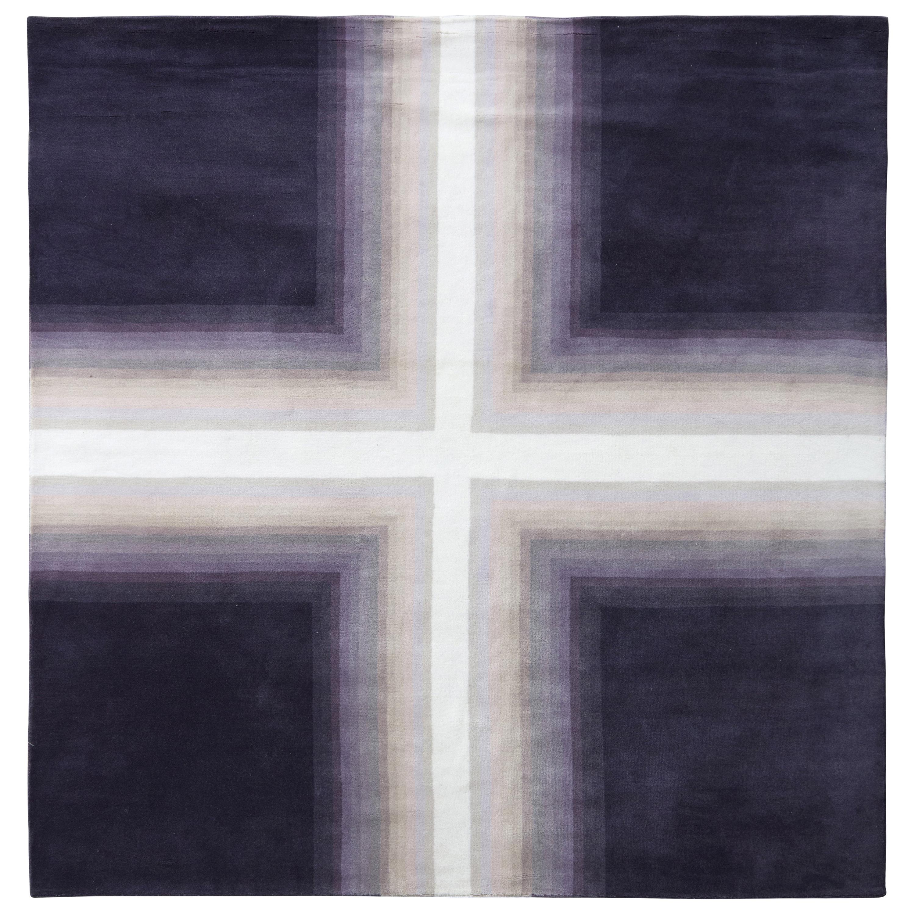 Rug & Kilim's Mid-Century Modern Deco Rug in Purple White Geometric Pattern