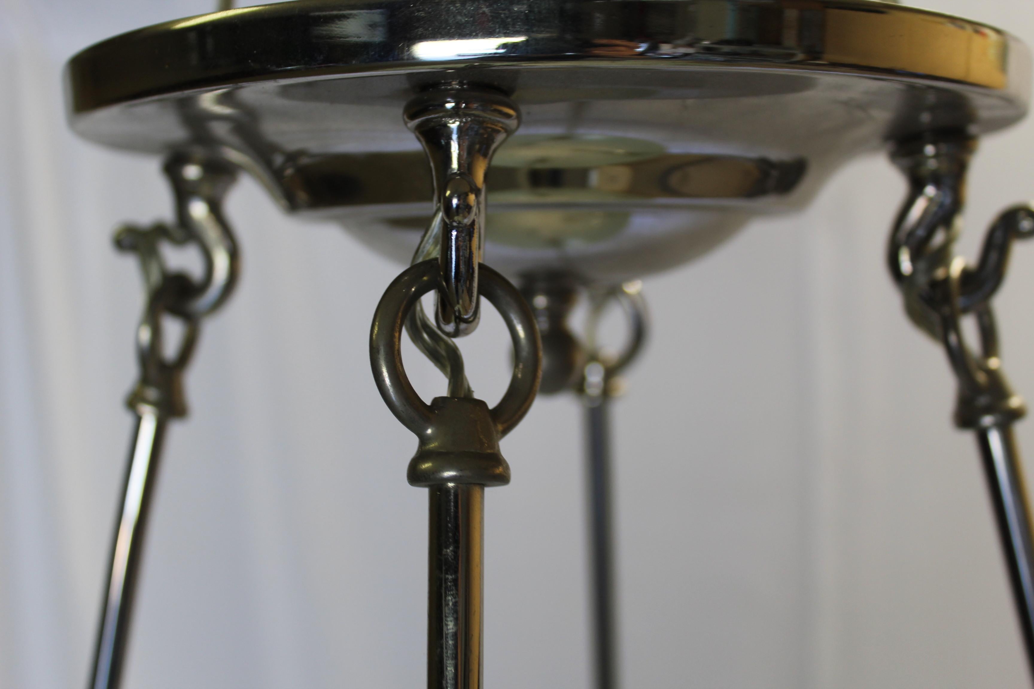 Stile Mid-Century Modern /Deco  Lampadario in vetro, applicazioni in bronzo in vendita 4