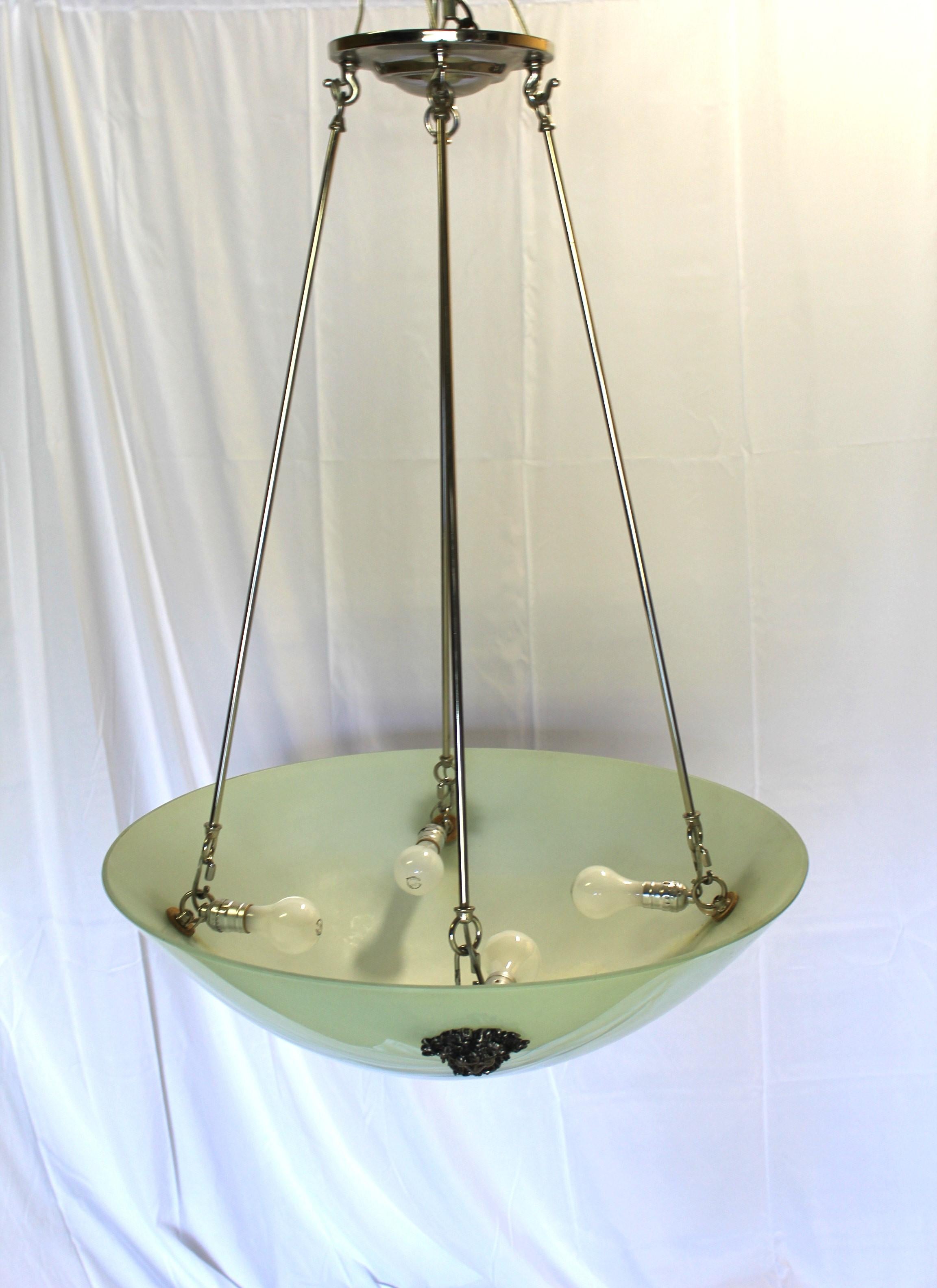 Stile Mid-Century Modern /Deco  Lampadario in vetro, applicazioni in bronzo in vendita 5