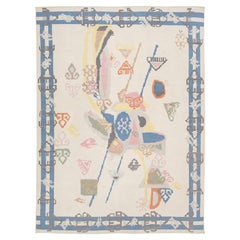 Mid-Century Modern Deco Style Pastel Geometric Flatweave Wool Area Rug 9x12