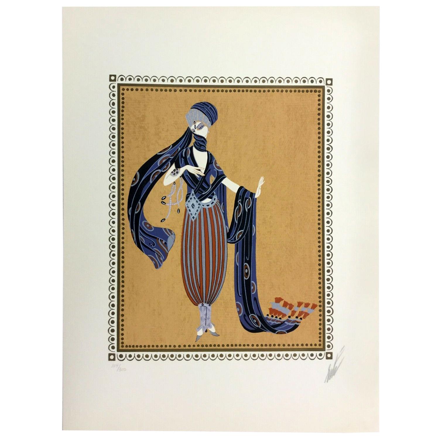 Mid-Century Modern Deco Unframed Calyph's Concubine Erte Signed Lithograph