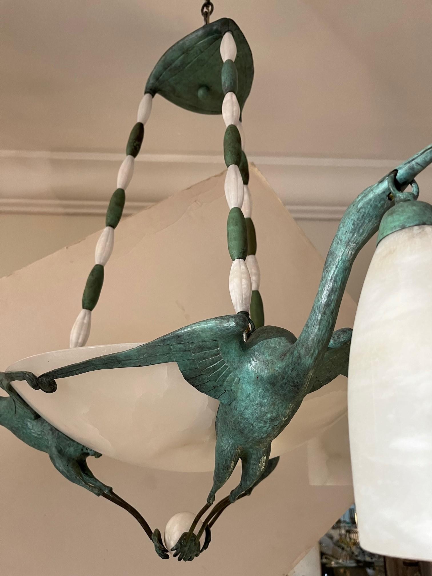 Bronze Mid-Century Modern/Decorative Art Chandelier  Birds For Sale
