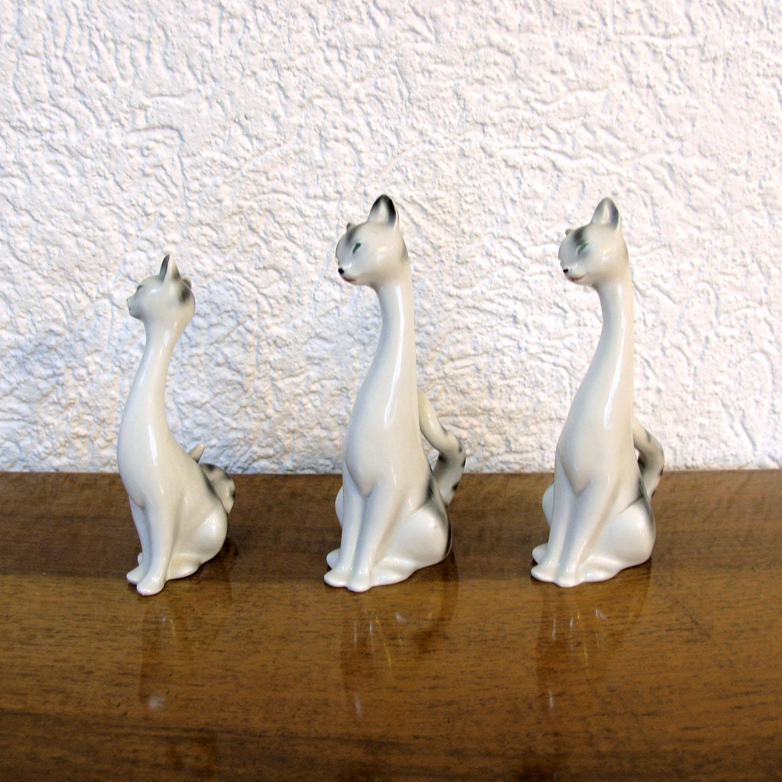 Porcelain Mid-Century Modern Decorative Ceramic Cats, Sweden, 1970s