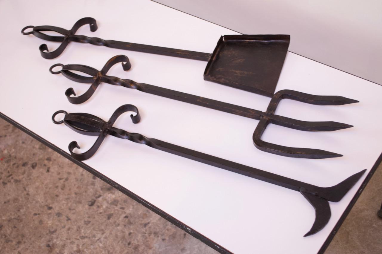 Mid-Century Modern Decorative Forged Iron Firetools For Sale 2