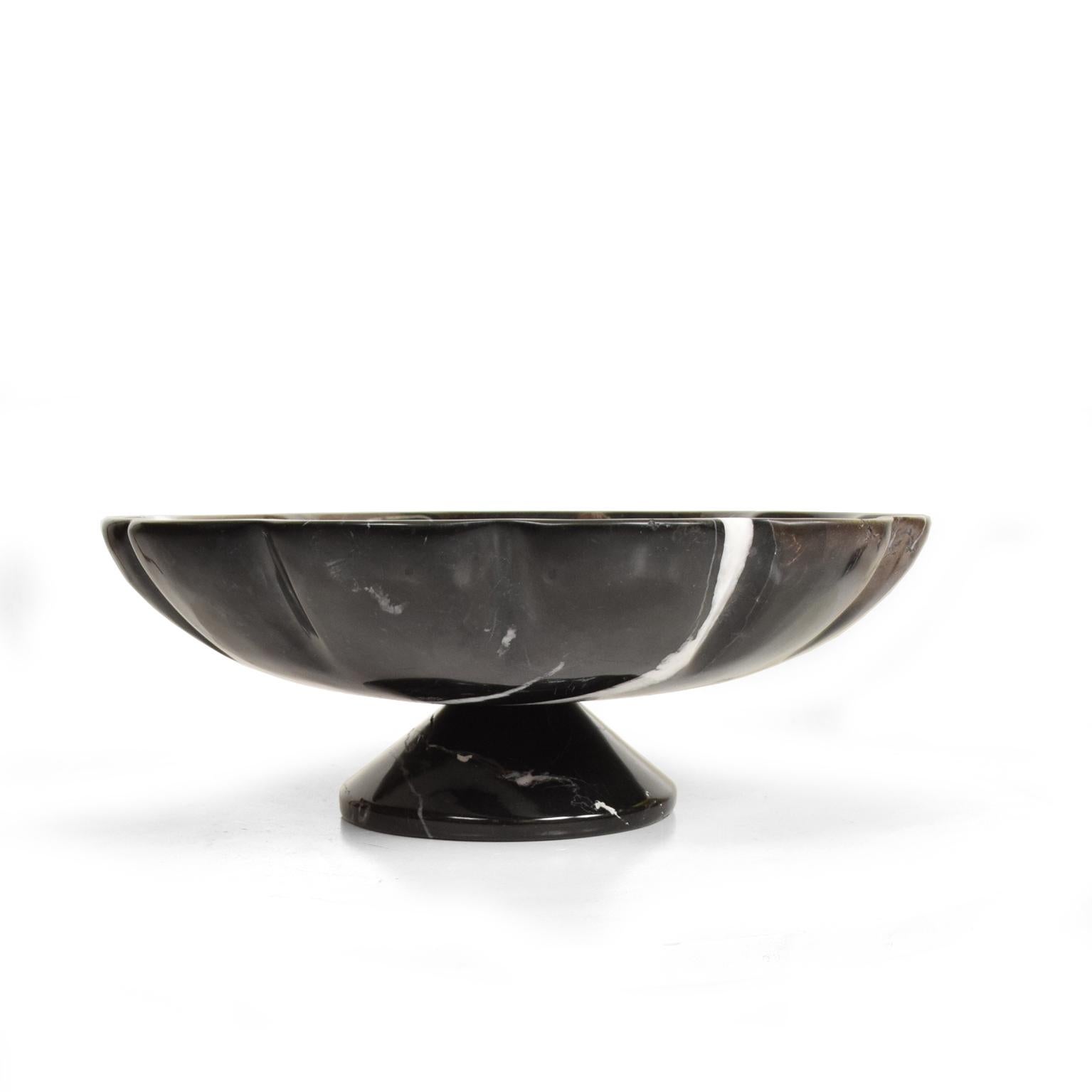 For your consideration, a Mid-Century Modern Decorative Italian Black Marble Fruit Bowl After Mangiarotti.
Made in Italy circa the 1960's. Sculptural and unique shape. Beautiful grain. Professionally polished and sealed. 
Unmarked. 
Dimensions: