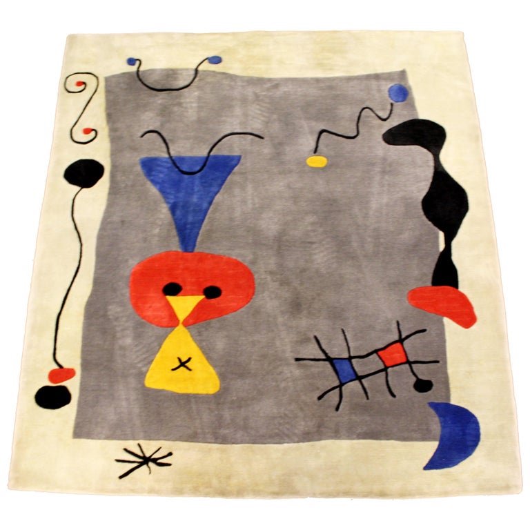 MidCentury Modern Della Robbia Joan Miro Wool Rug Tapestry Abstract at