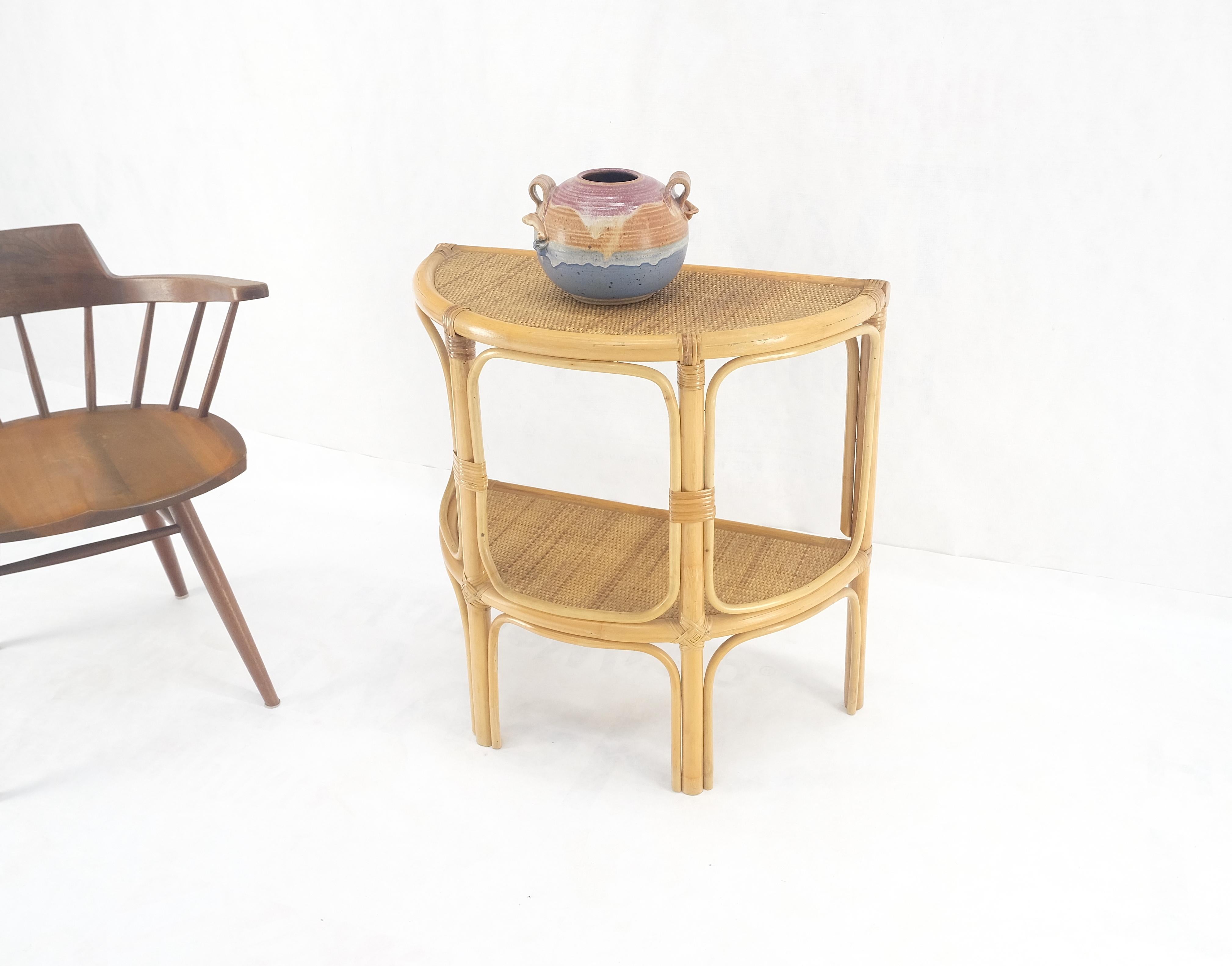 Mid-Century Modern Mid Century Modern Demilune Rattan Cane Bamboo Two Tier Wall Console Table MINT