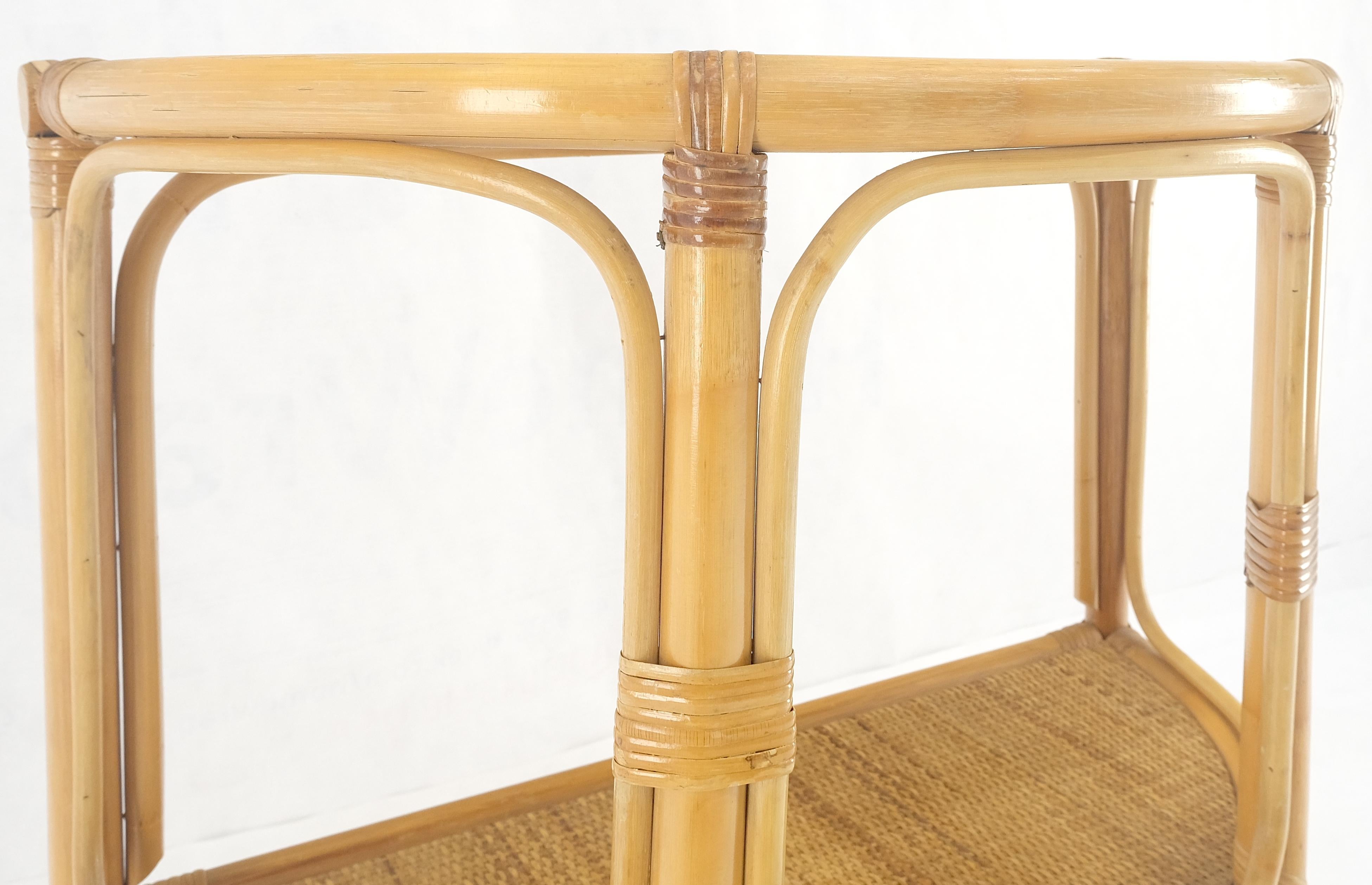 Mid Century Modern Demilune Rattan Cane Bamboo Two Tier Wall Console Table MINT In Good Condition In Rockaway, NJ