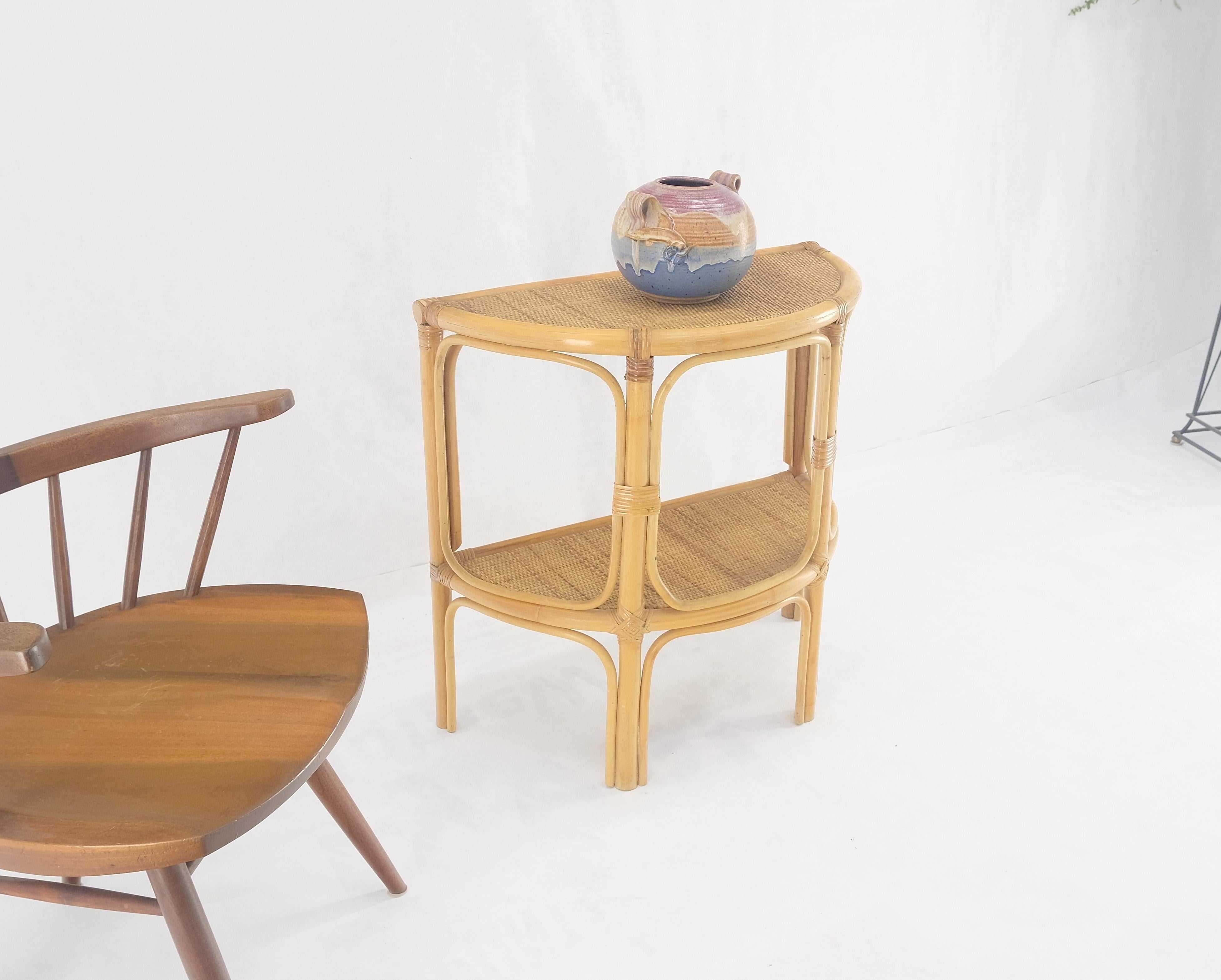 Mid Century Modern Demilune Rattan Cane Bamboo Two Tier Wall Console Table MINT 2