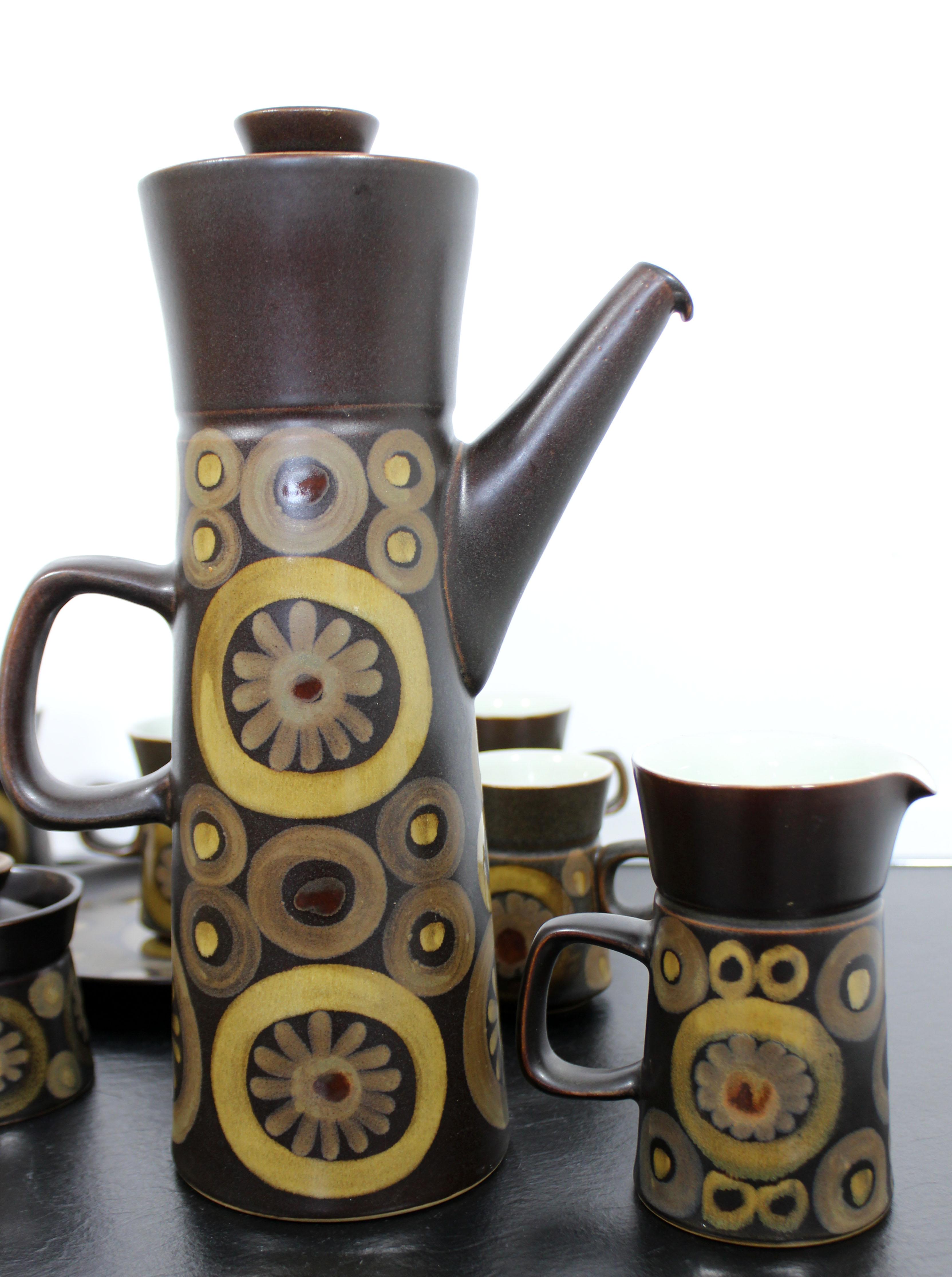 Ceramic Mid-Century Modern Denby Arabesque Tea Coffee Service Set England 1960s Floral