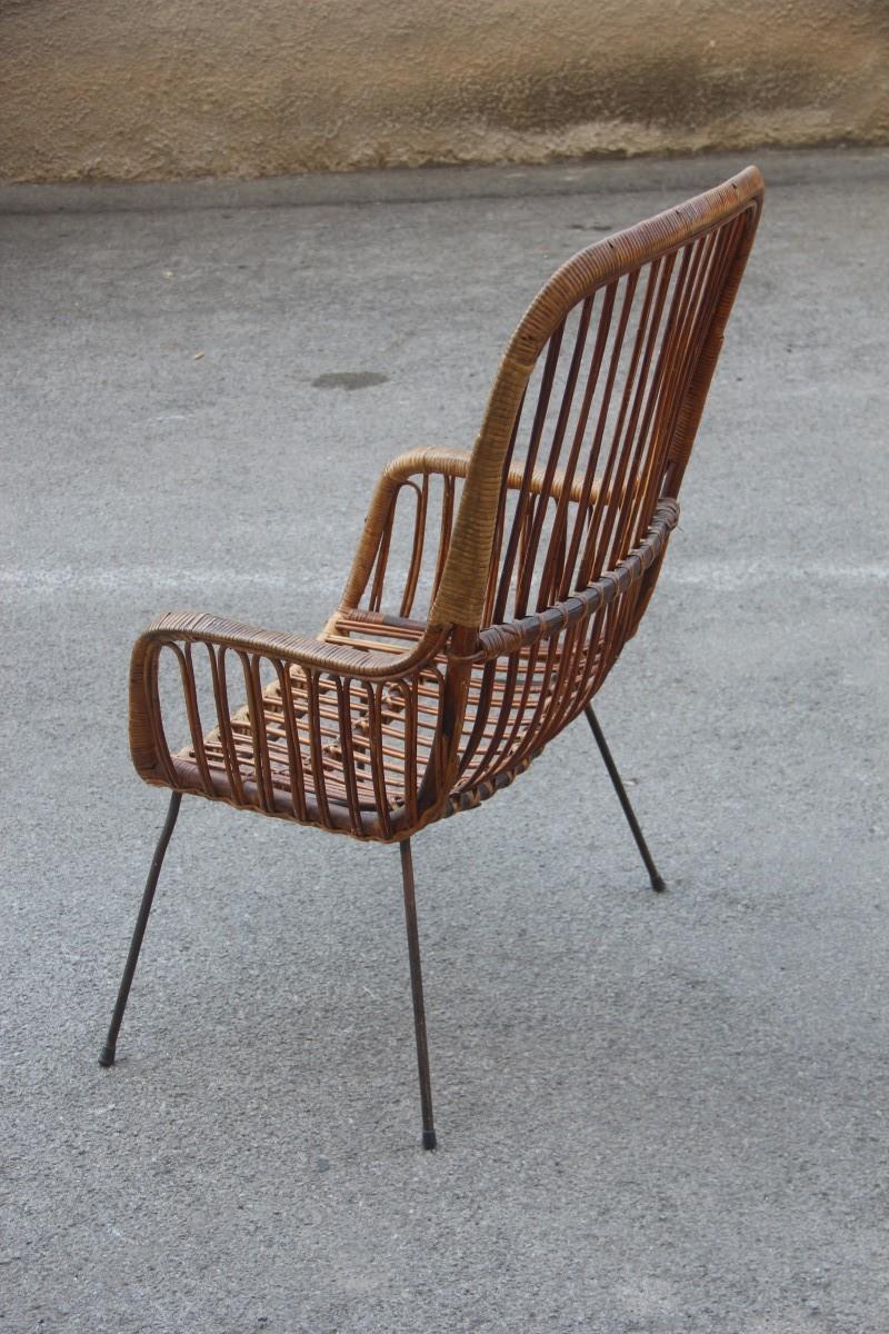 Chaises à haut dossier en bambou et pieds en fer de conception italienne, design moderne du milieu du siècle dernier Bon état - En vente à Palermo, Sicily