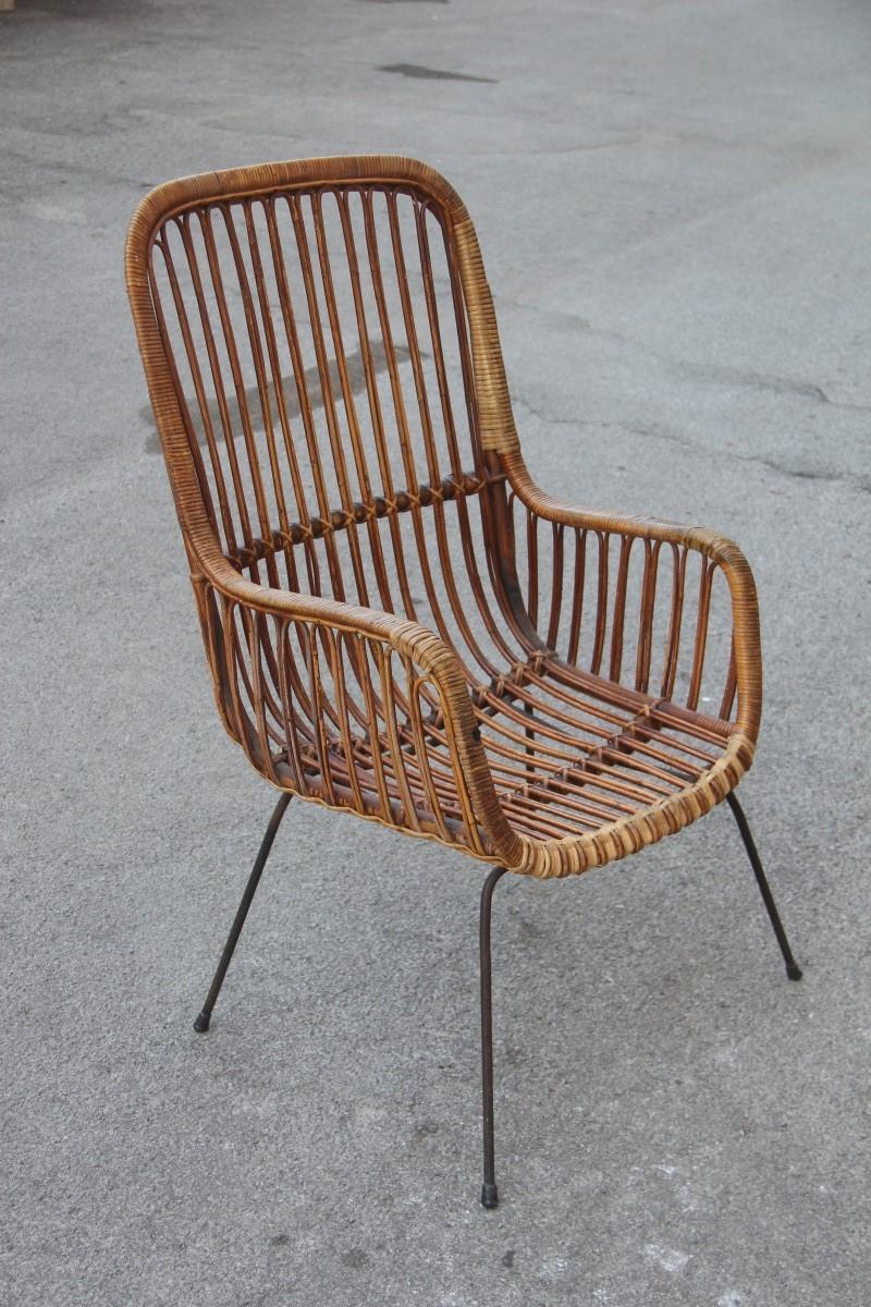 Sedie con schienale alto in bambù dal design moderno di metà secolo Design italiano Piedi in ferro In condizioni buone in vendita a Palermo, Sicily